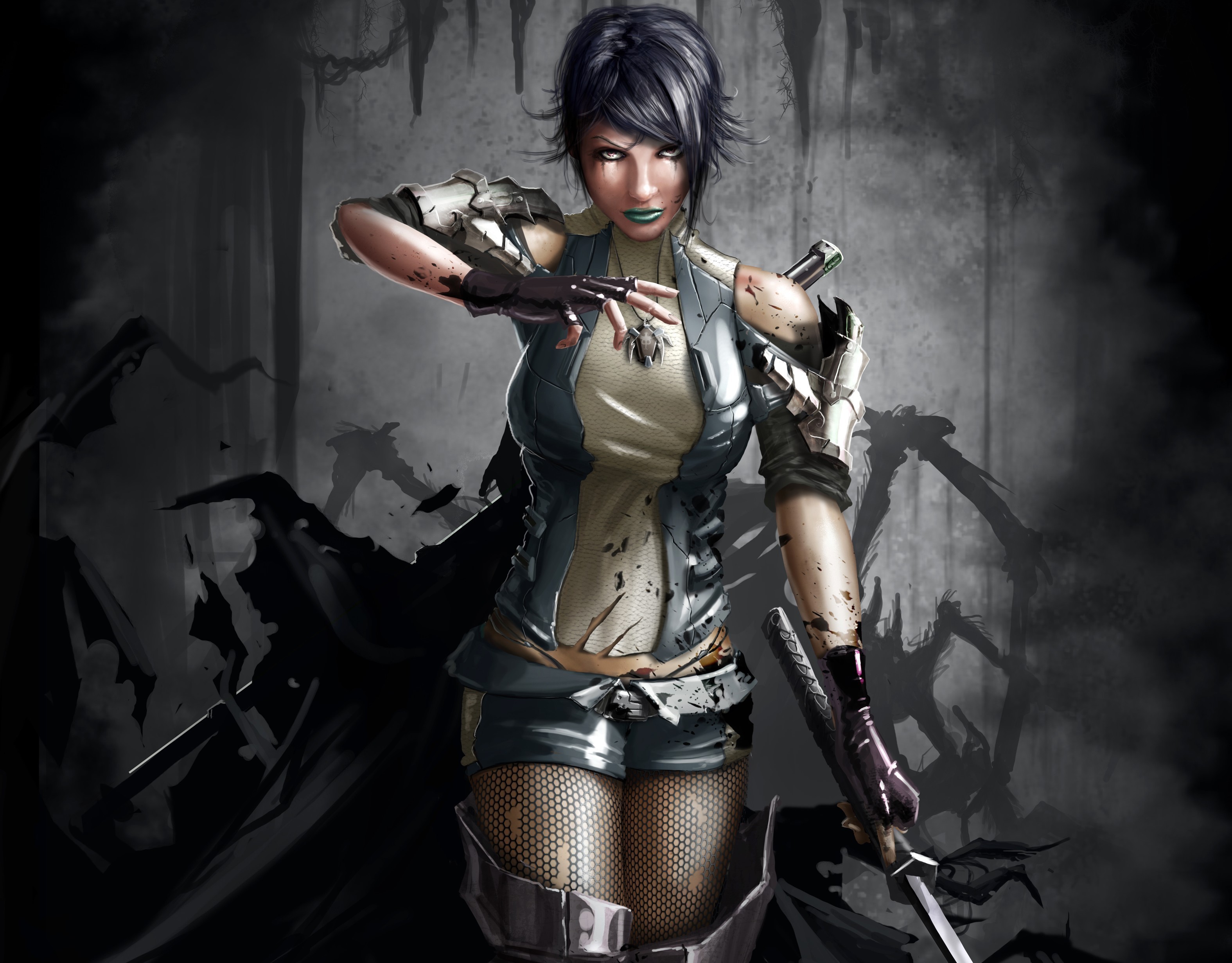 Warrior woman with sword and armor HD Wallpaper