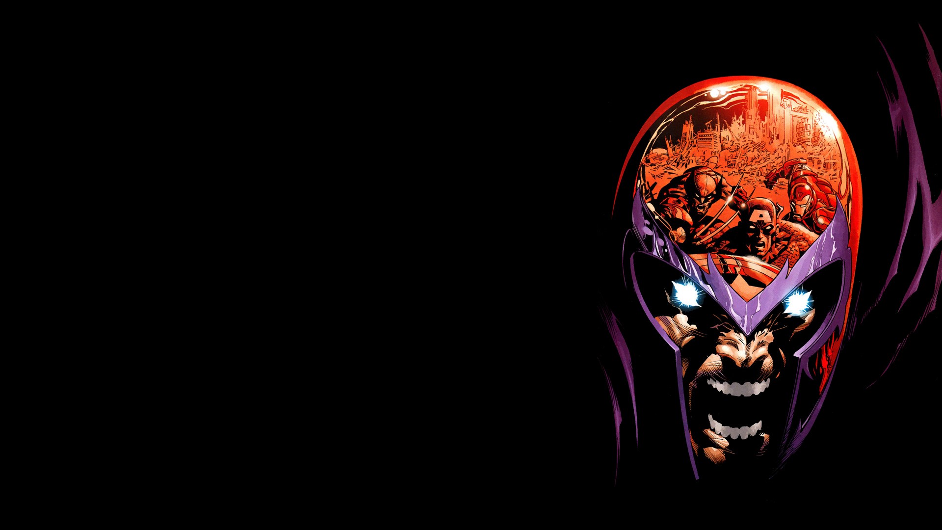 Magneto's Helmet with Heroes Inside HD Wallpaper