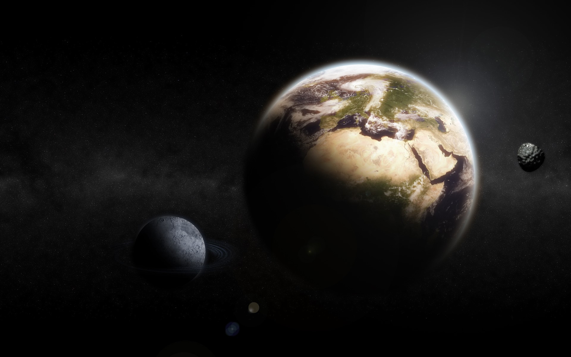 Earth and moons in space HD Wallpaper