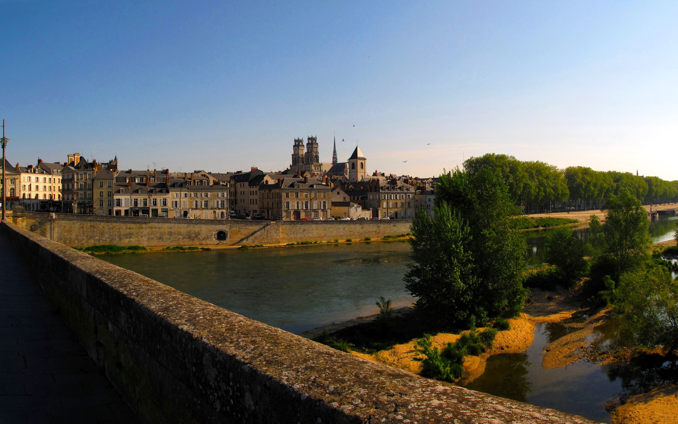 Cityscape with river and cathedral in France HD Wallpaper