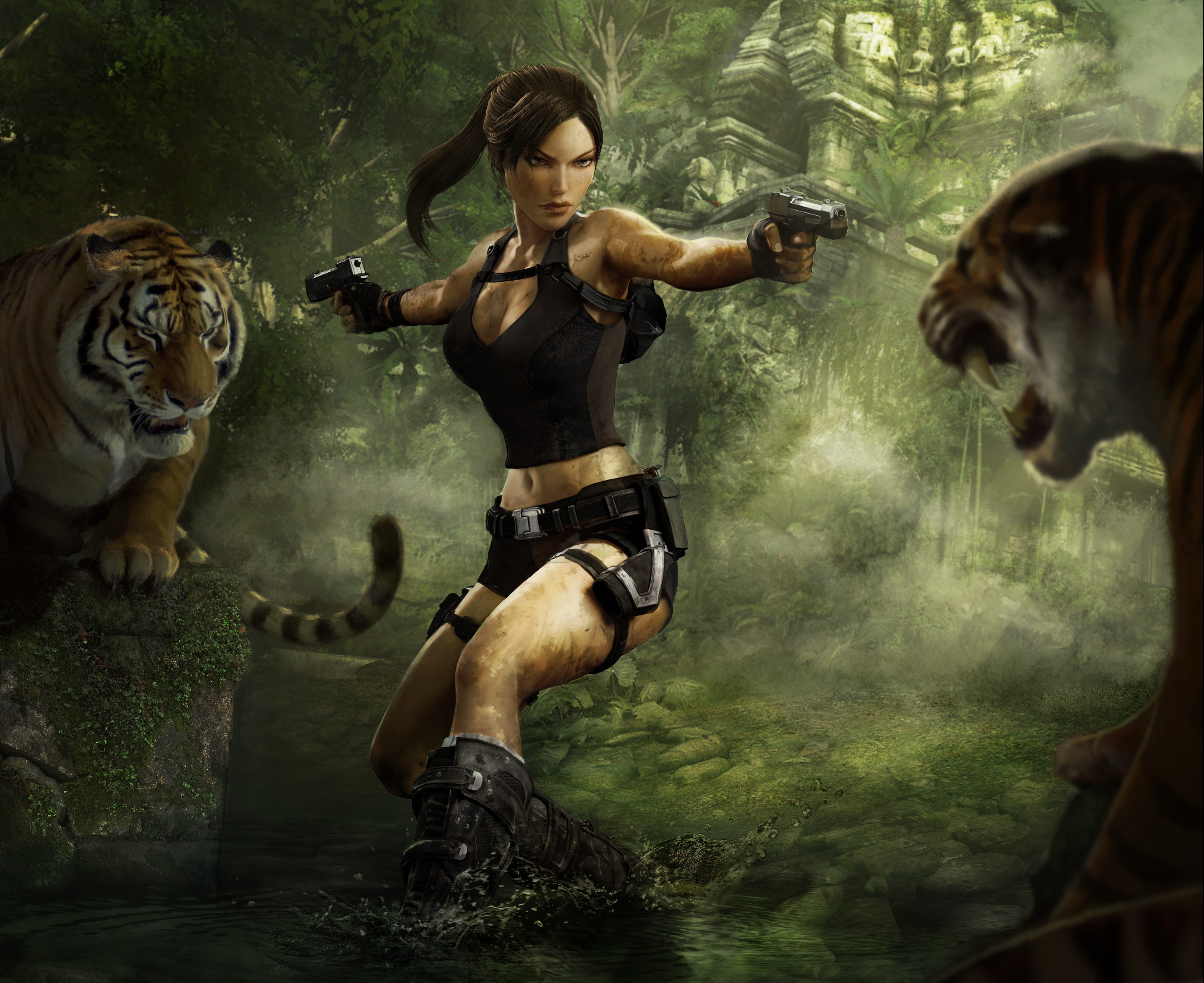 Lara Croft from Tomb Raider Underworld with tigers HD Wallpaper