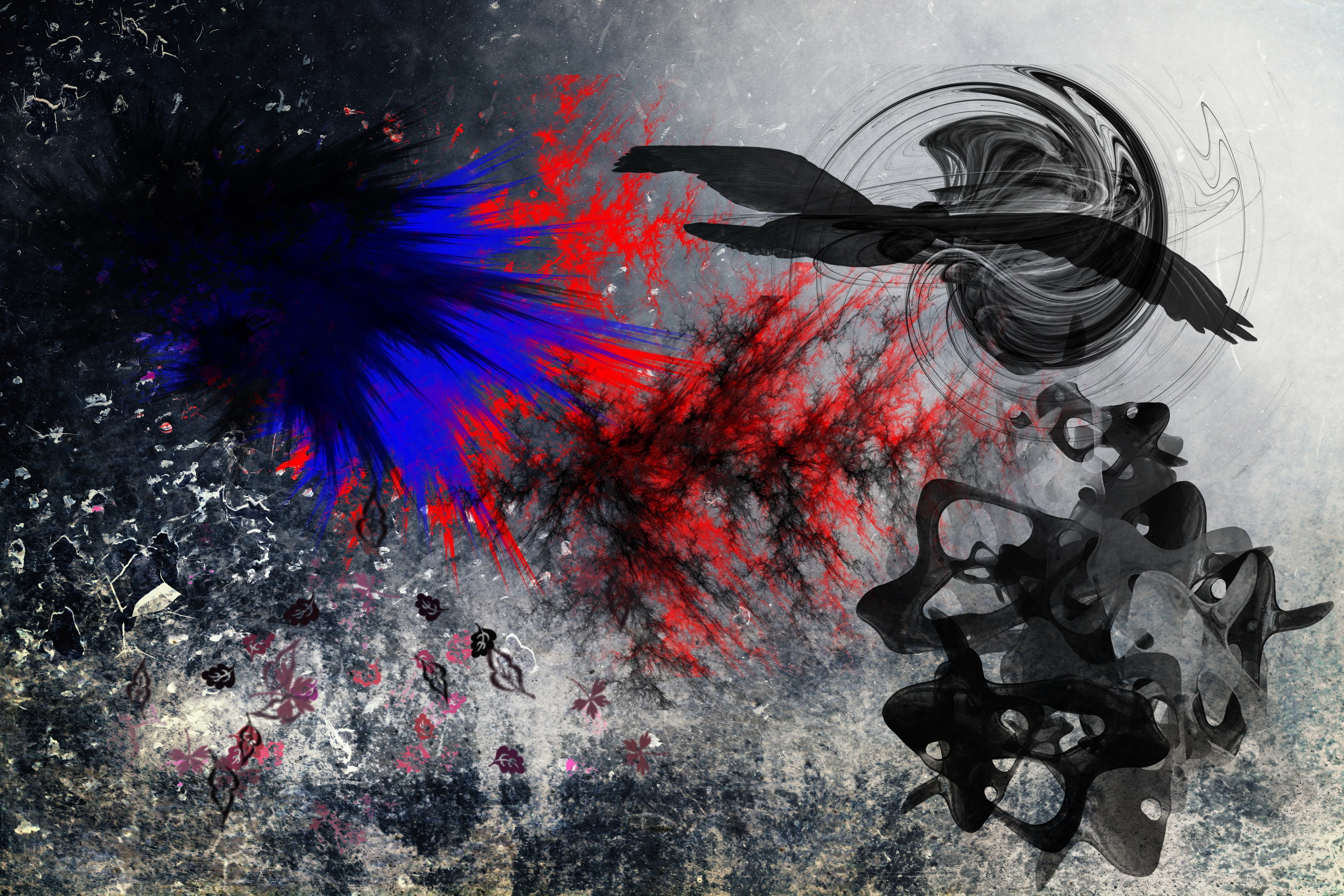 4K Abstract Art with Blue and Red Explosion HD Wallpaper