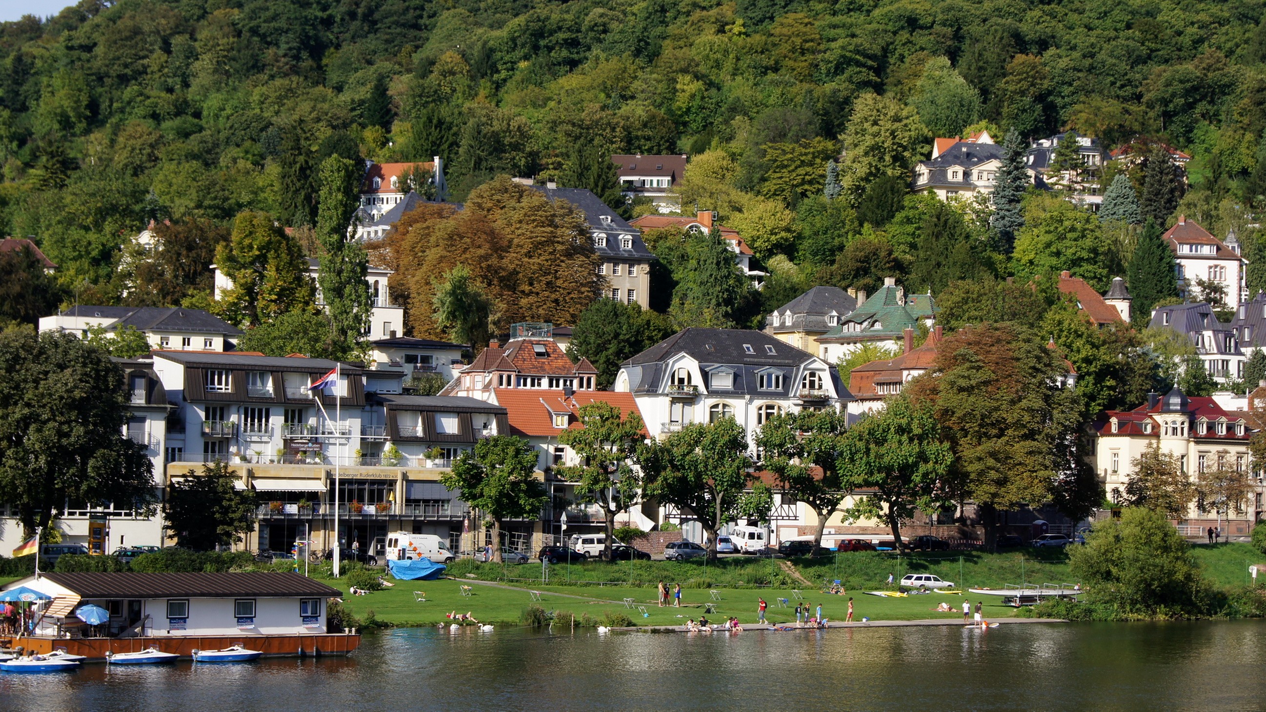 Houses on a hill overlooking a river in Germany HD Wallpaper