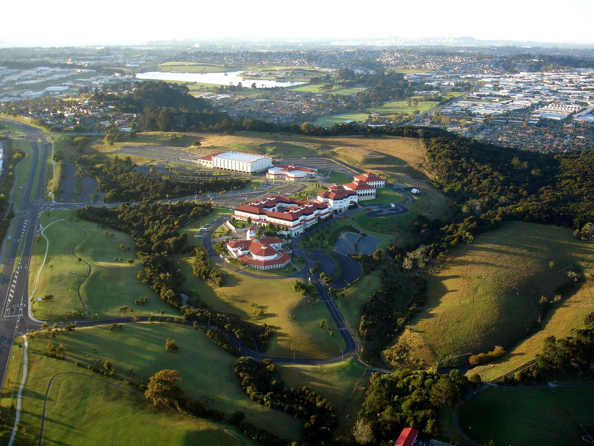 Aerial view of a large complex in New Zealand HD Wallpaper