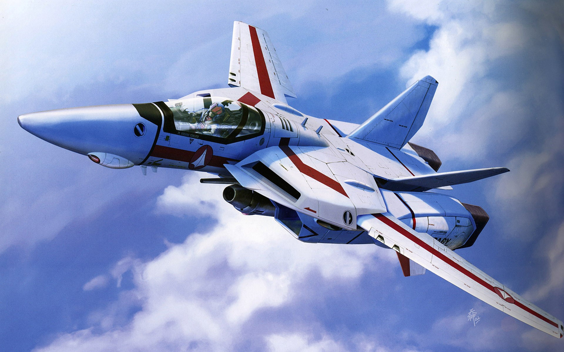 VF-1 Valkyrie fighter jet in flight HD Wallpaper