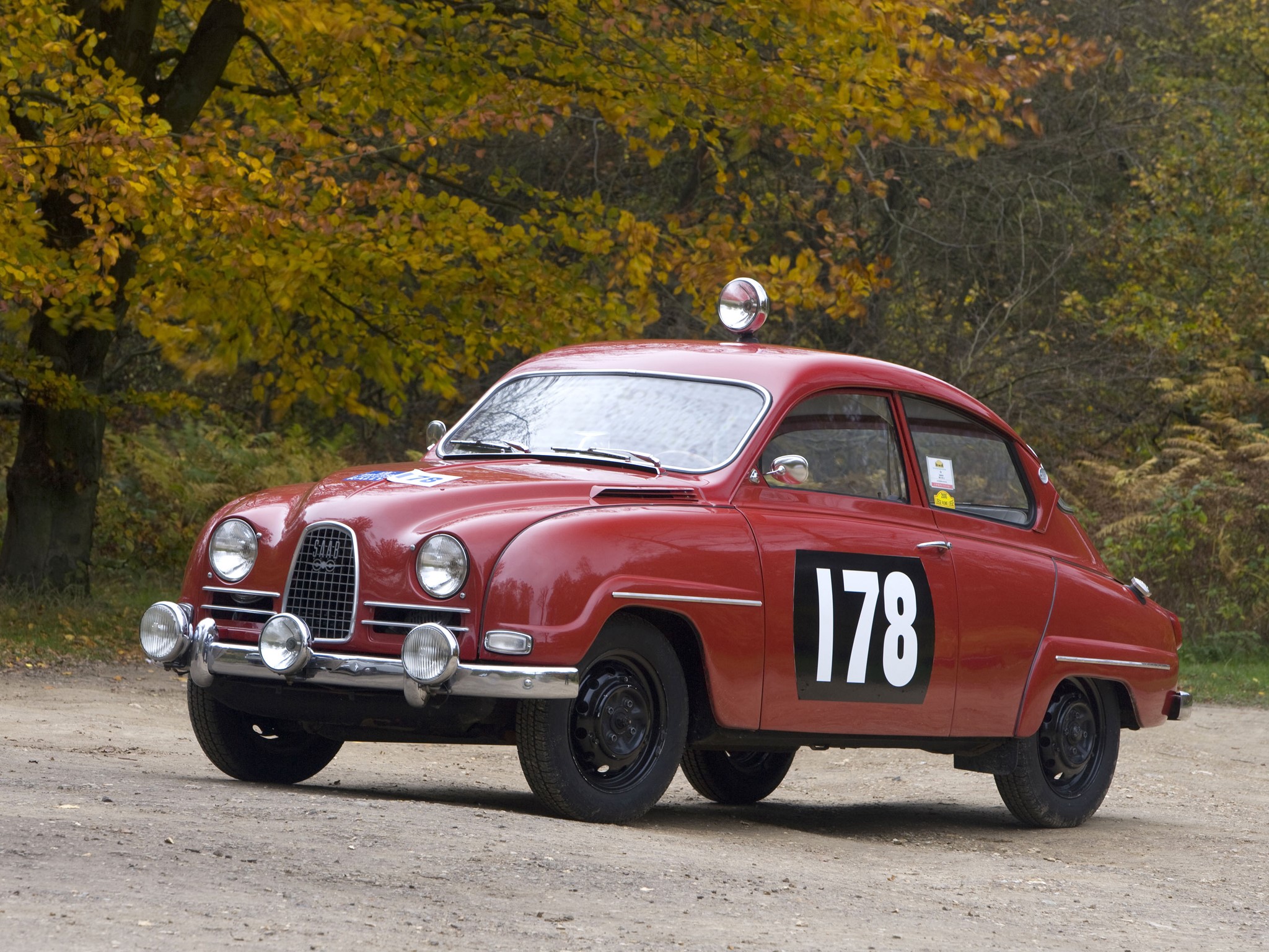 Red Saab 96 rally car with number 178 HD Wallpaper