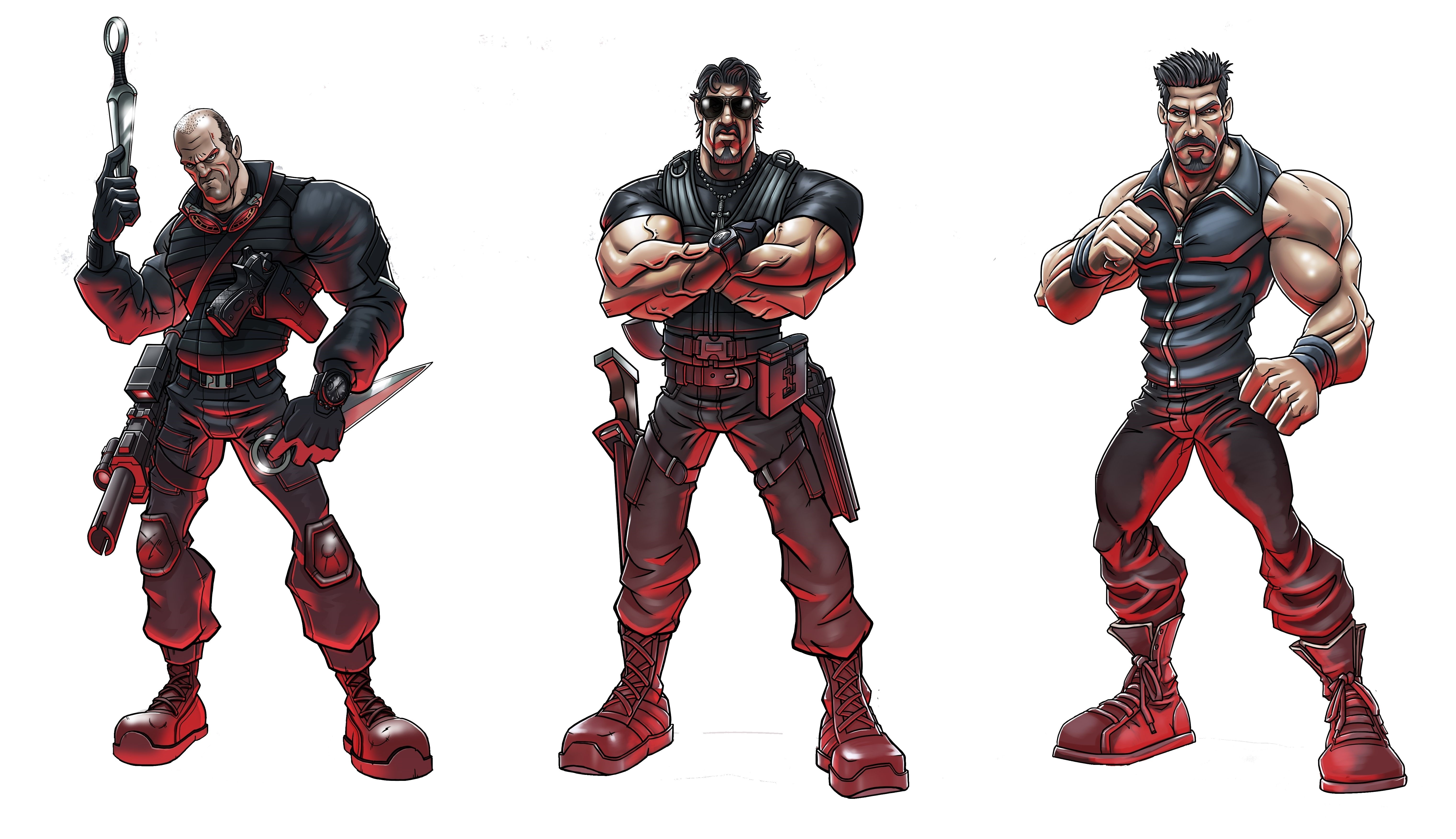 Three Expendables characters with weapons HD Wallpaper