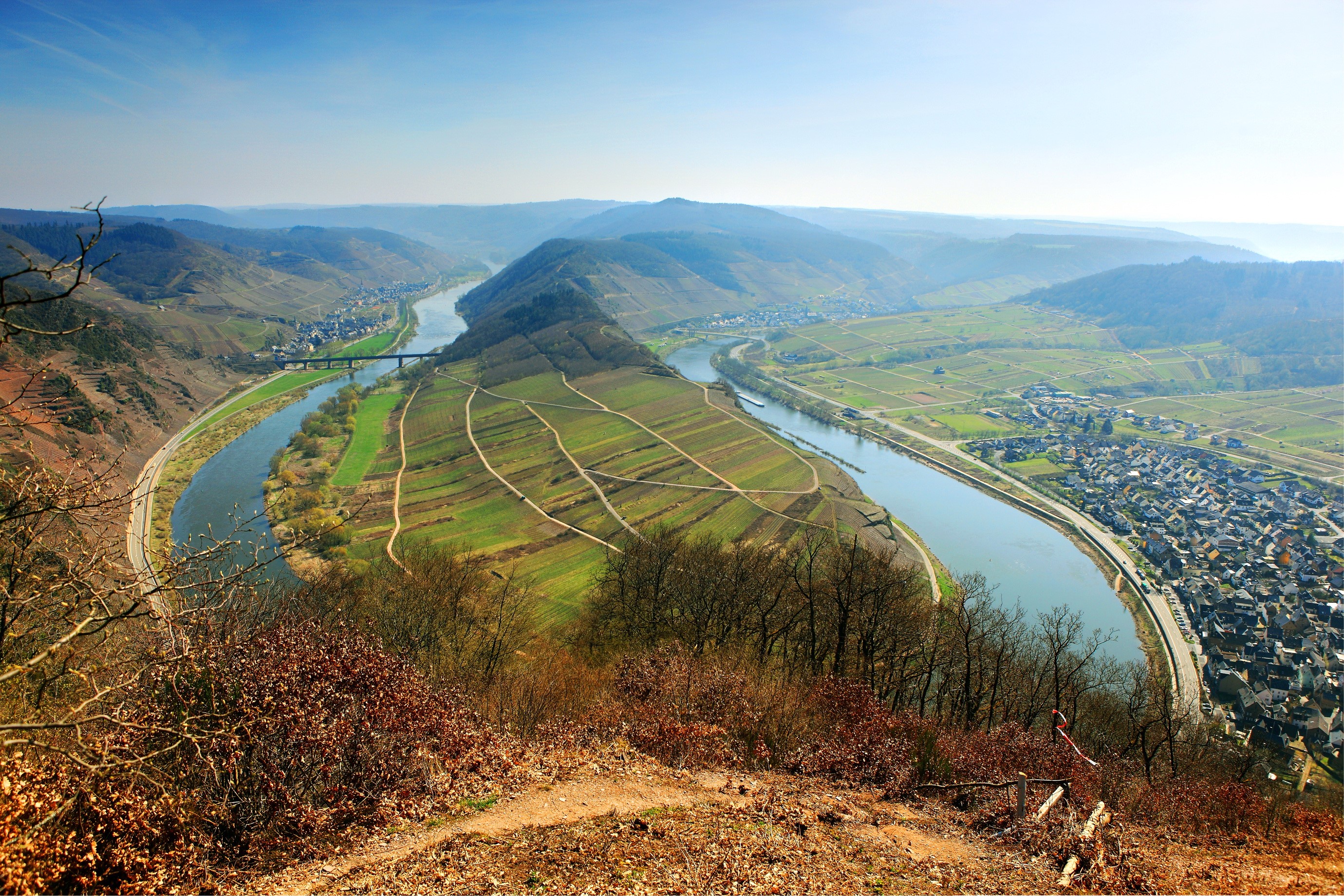 Moselle River loop and vineyards in Germany HD Wallpaper