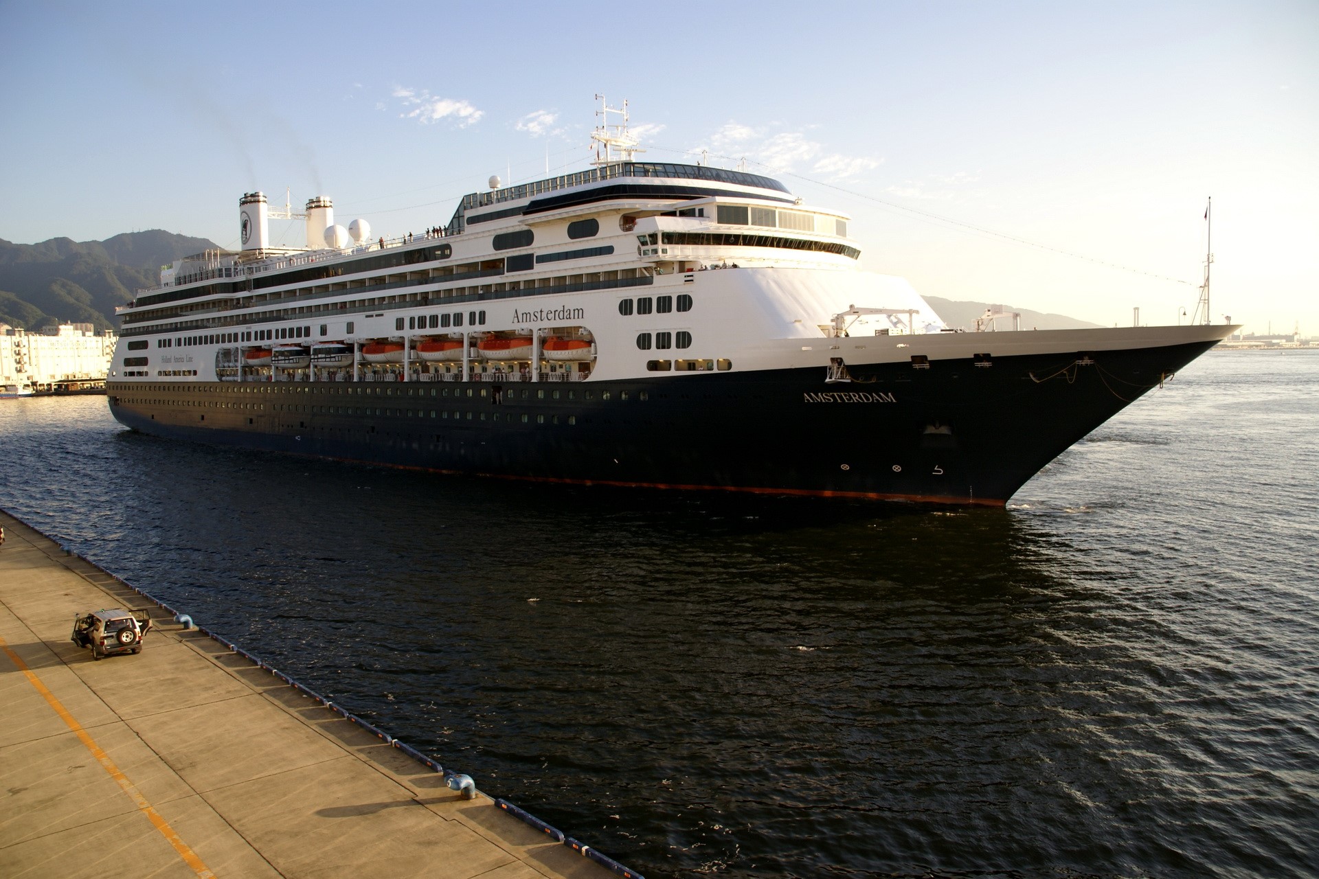 Cruise liner Amsterdam sailing on the water HD Wallpaper