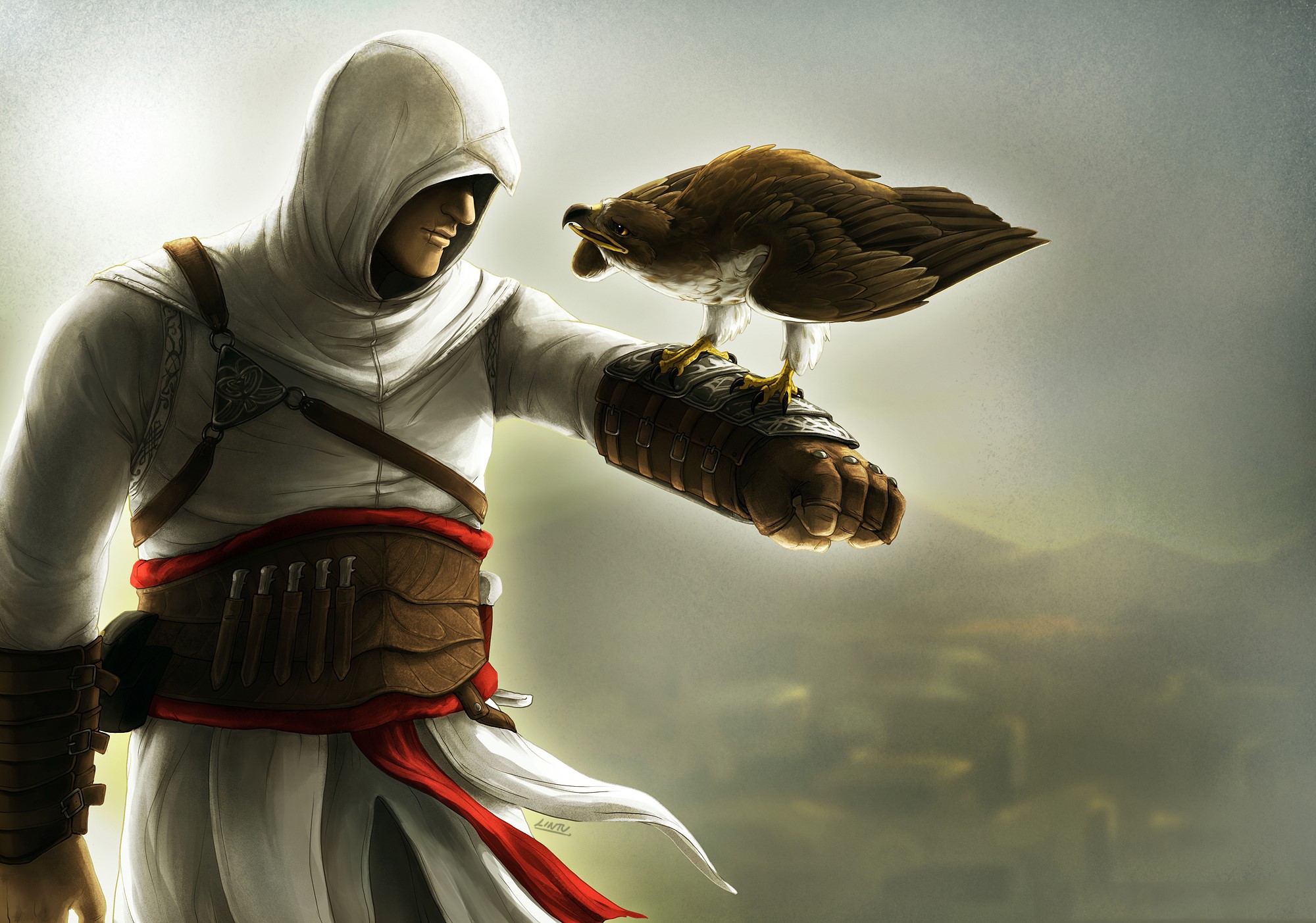 Ezio Auditore da Firenze from Assassin's Creed with a bird HD Wallpaper