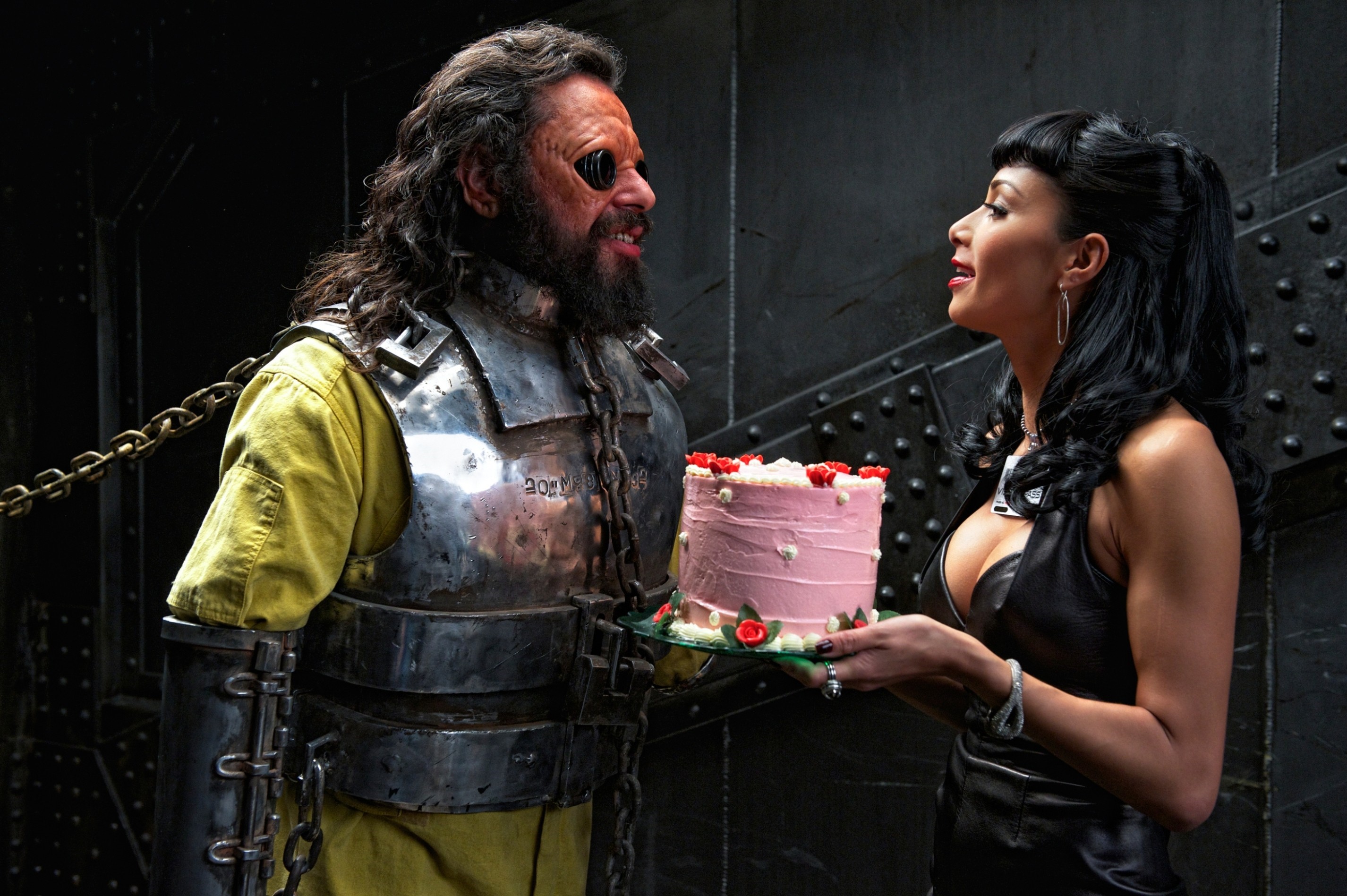 Man in armor and woman with cake HD Wallpaper