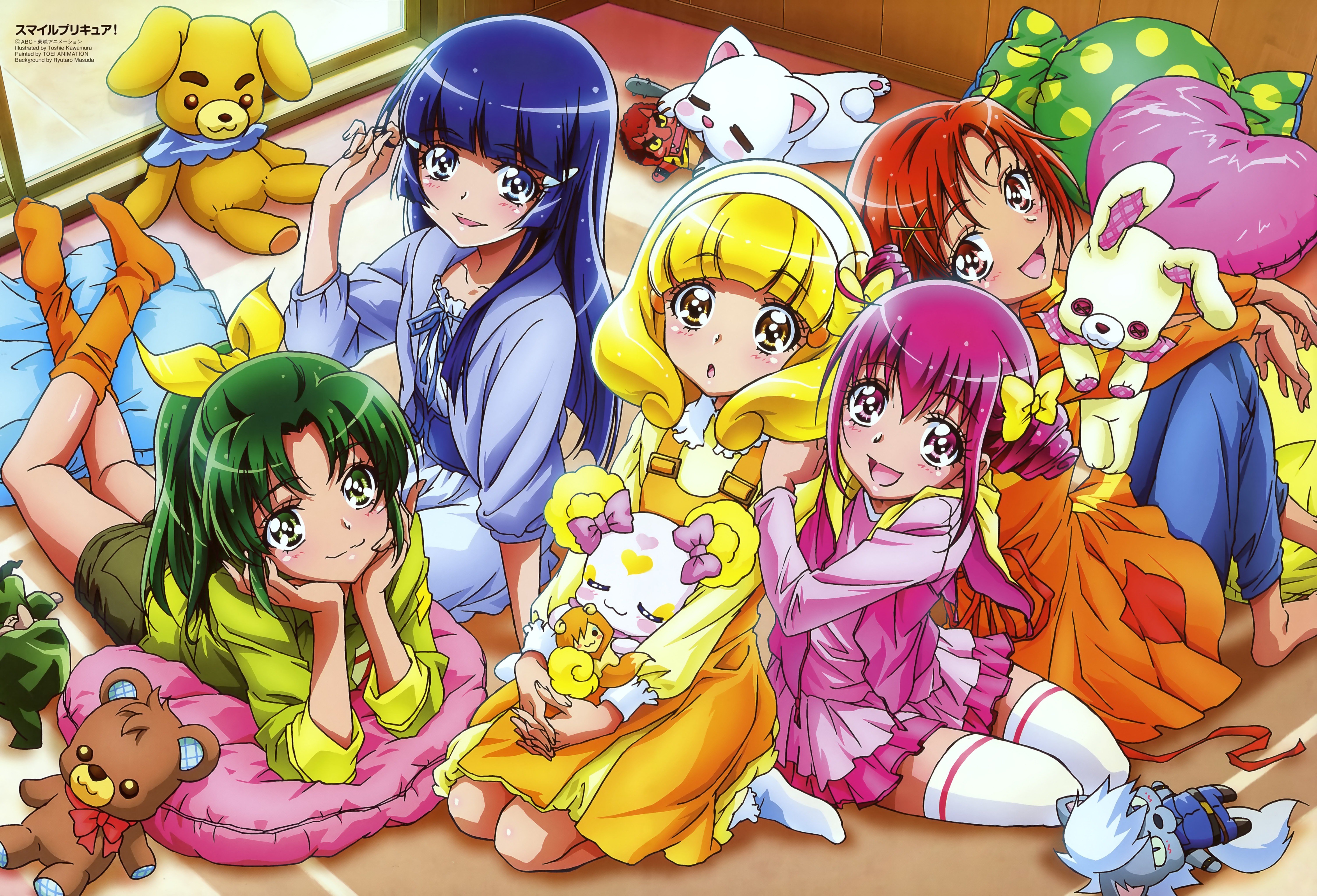 Smile Precure! characters with plush toys HD Wallpaper