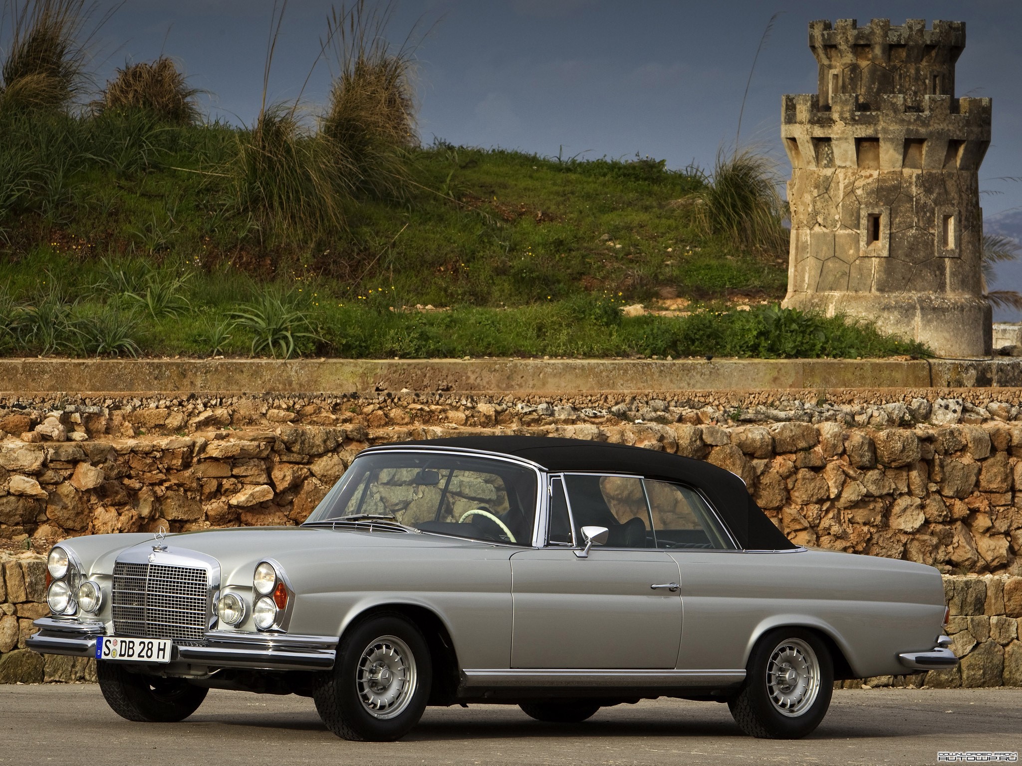 Silver Mercedes-Benz Convertible by Stone Tower HD Wallpaper