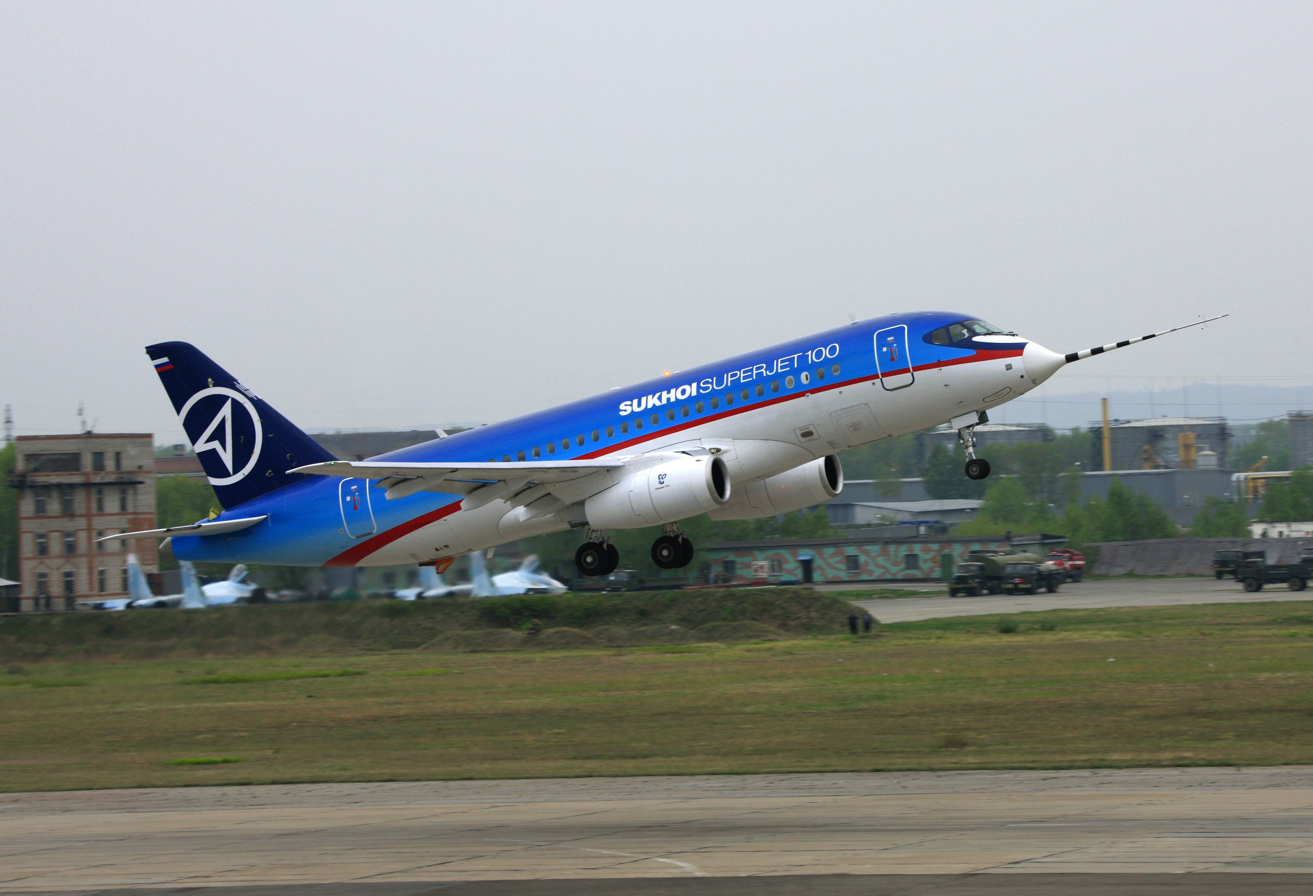 Sukhoi SuperJet-100 taking off HD Wallpaper