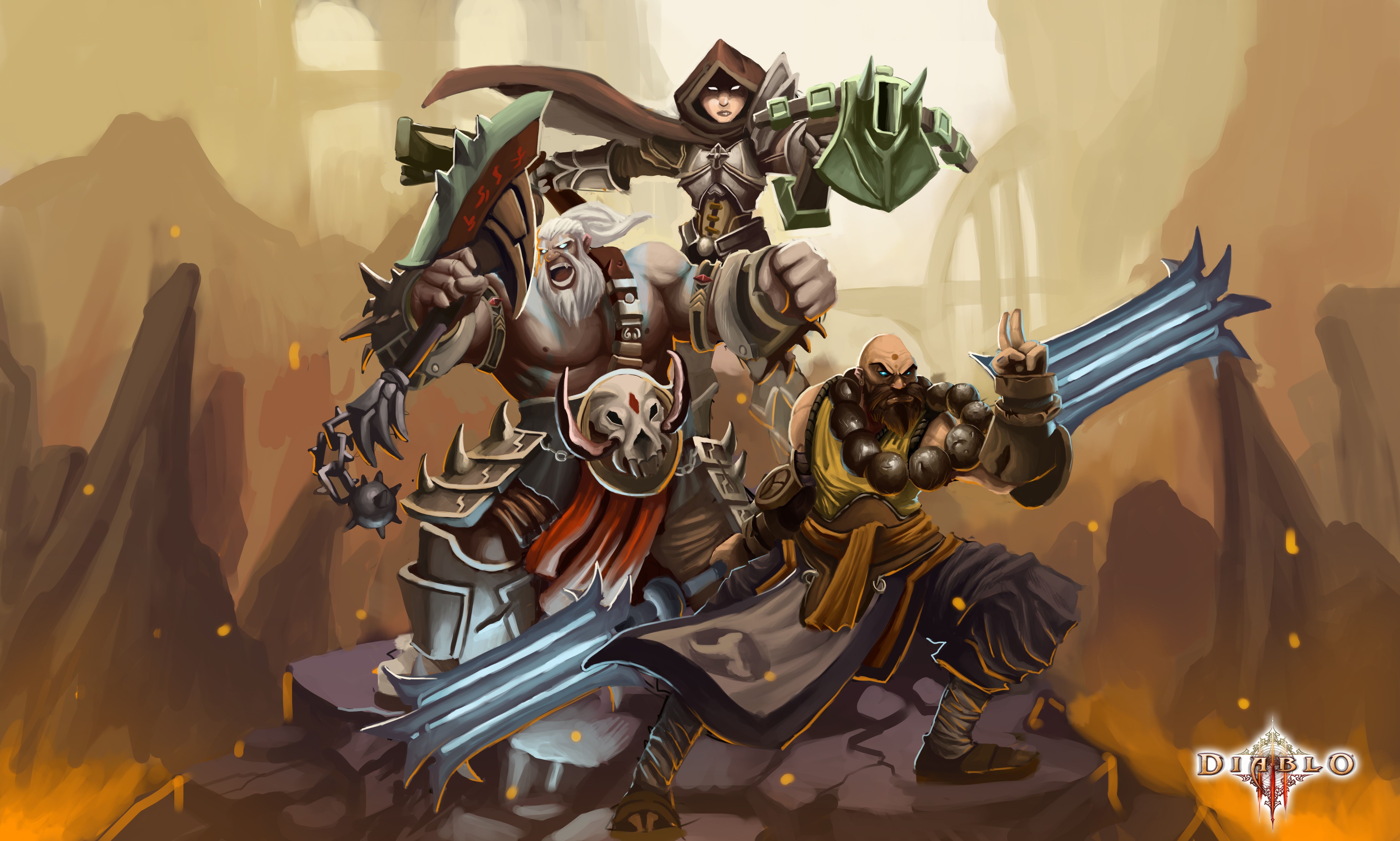 Diablo III characters with weapons HD Wallpaper