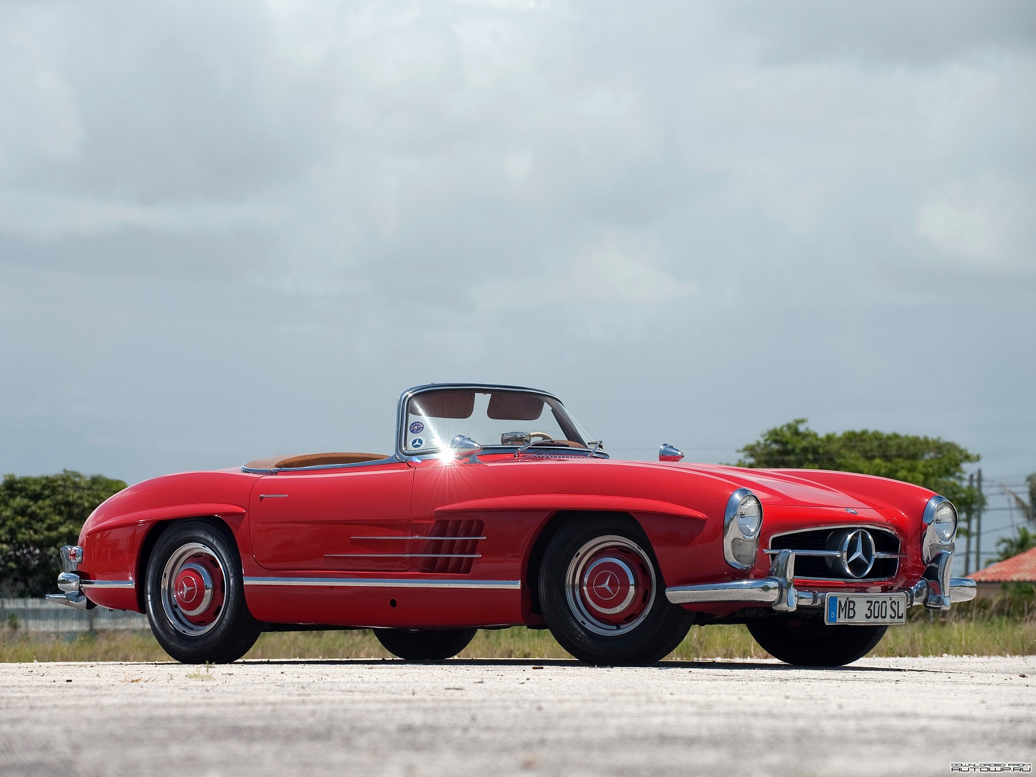 Red Mercedes-Benz 300 SL Roadster HD Wallpaper