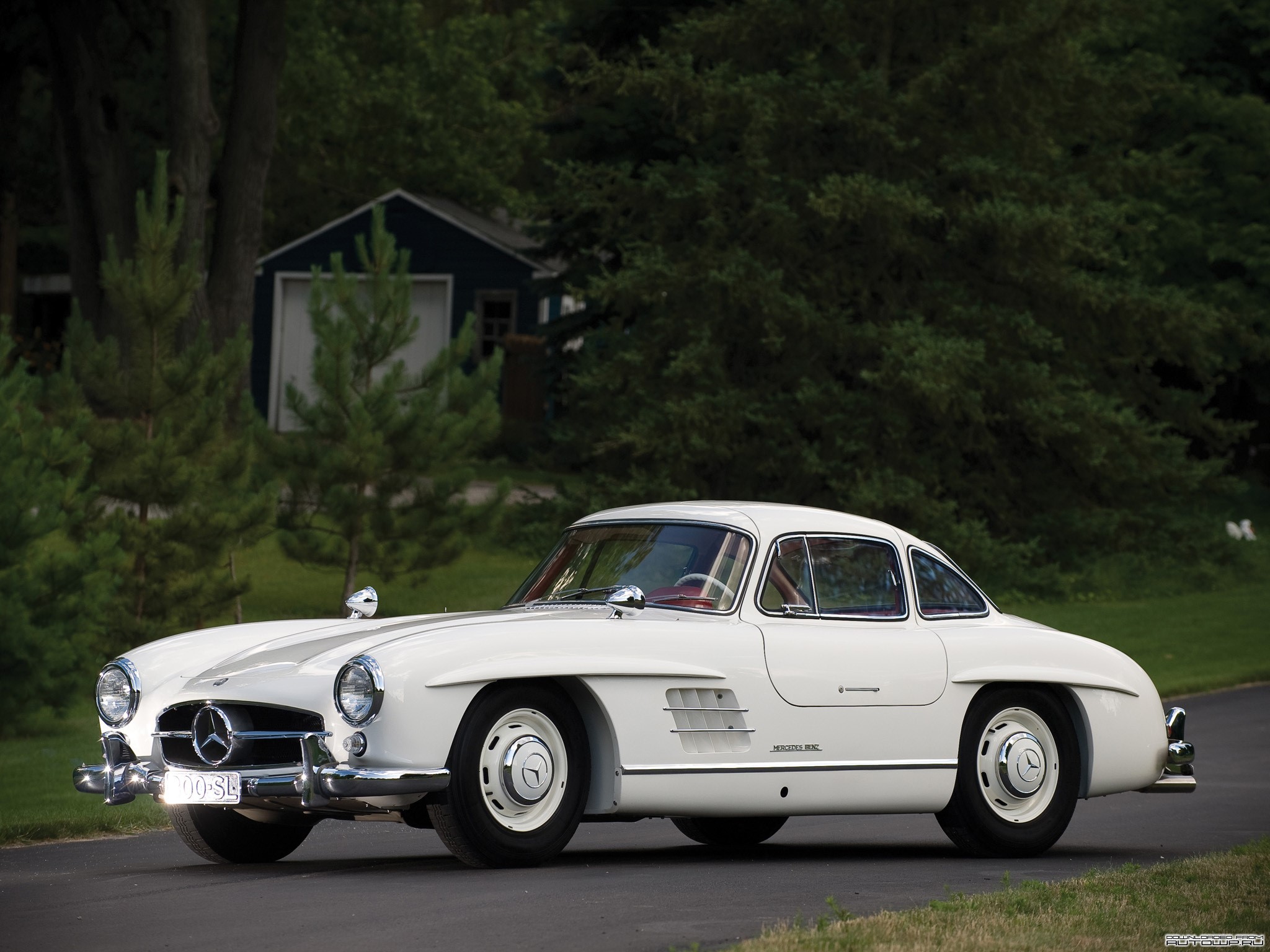White Mercedes-Benz 300 SL Coupe on a Road HD Wallpaper
