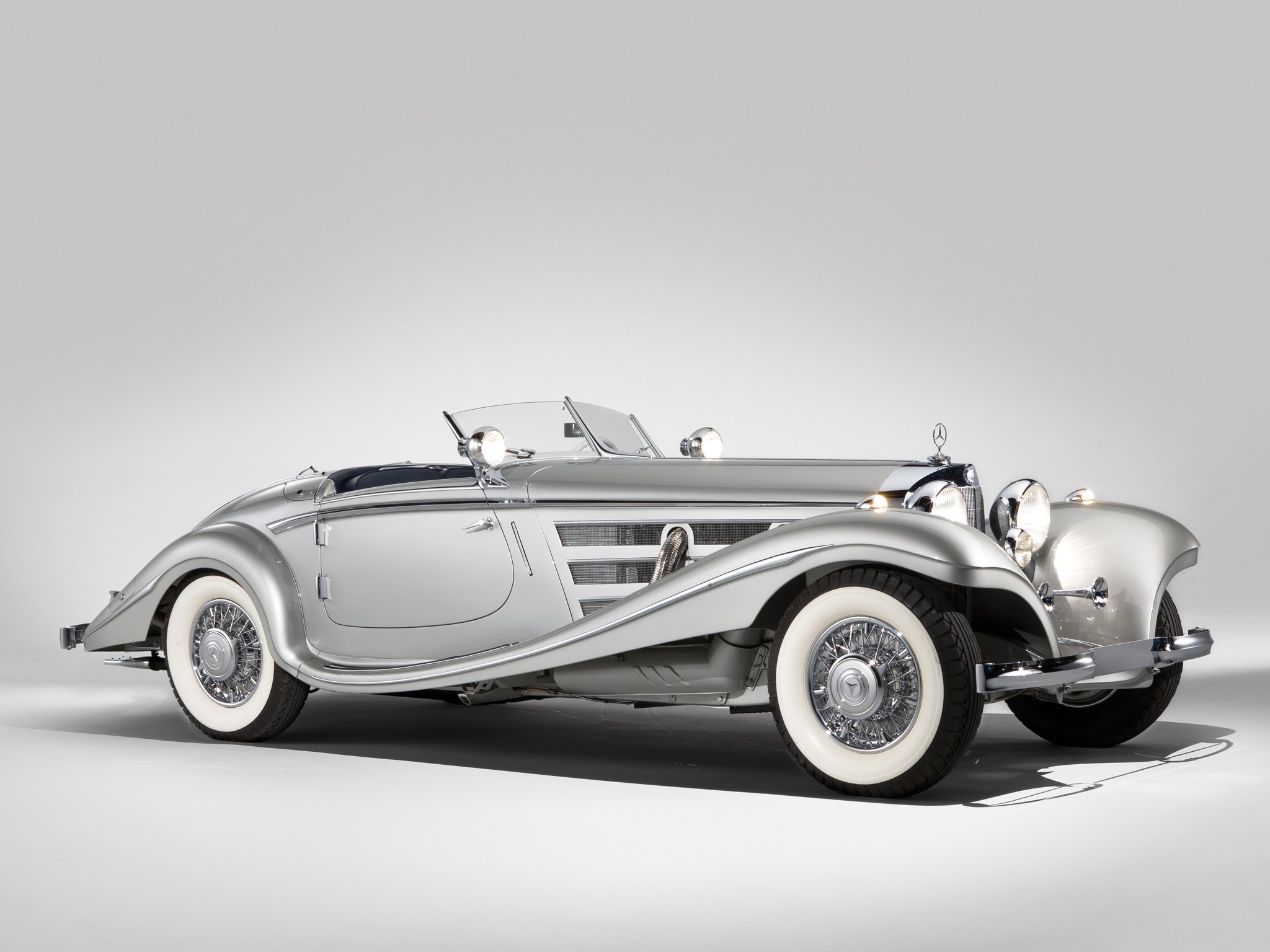Silver Mercedes-Benz 540K Roadster HD Wallpaper