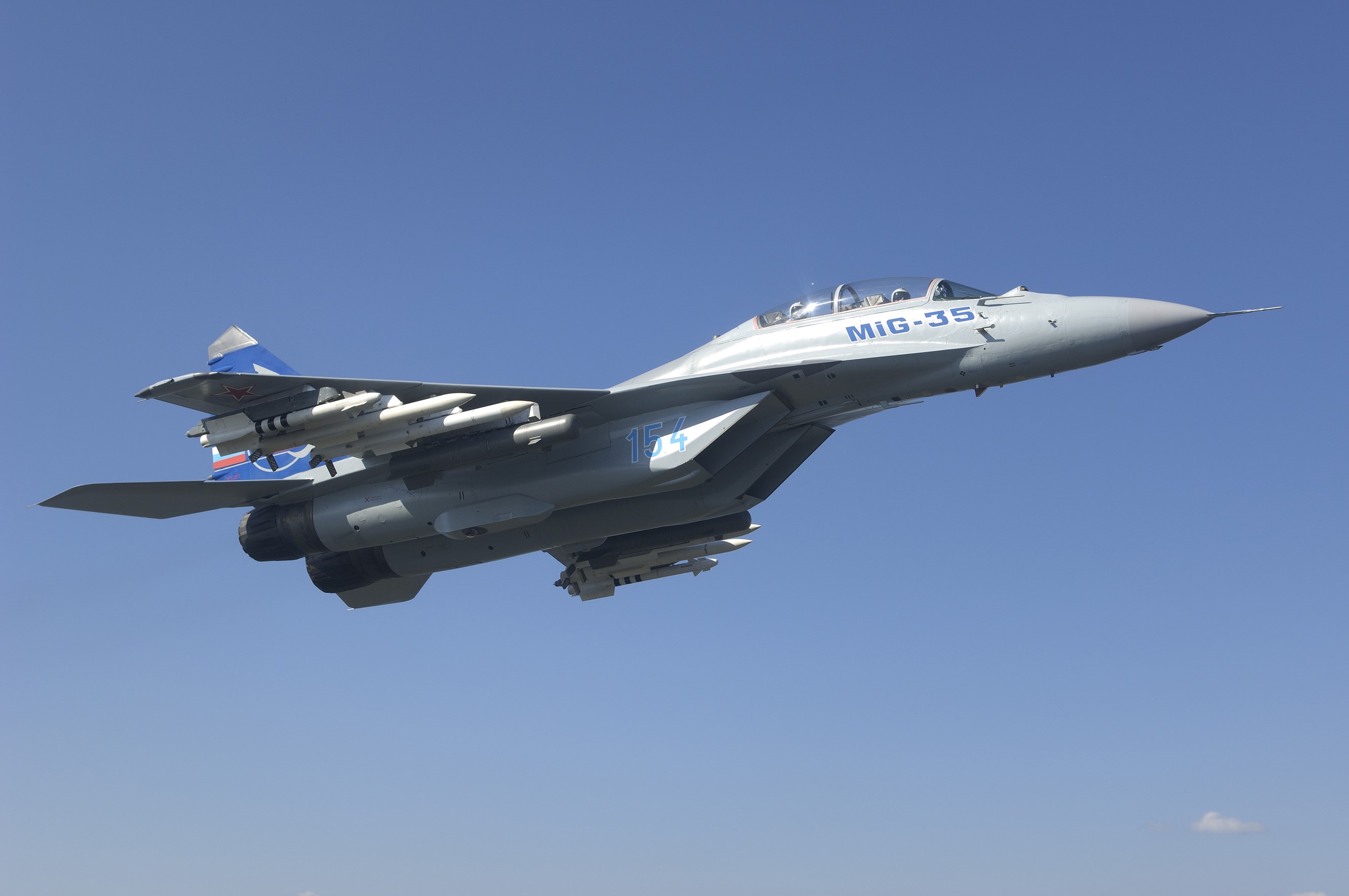 Mikoyan MiG-35 fighter jet in flight HD Wallpaper