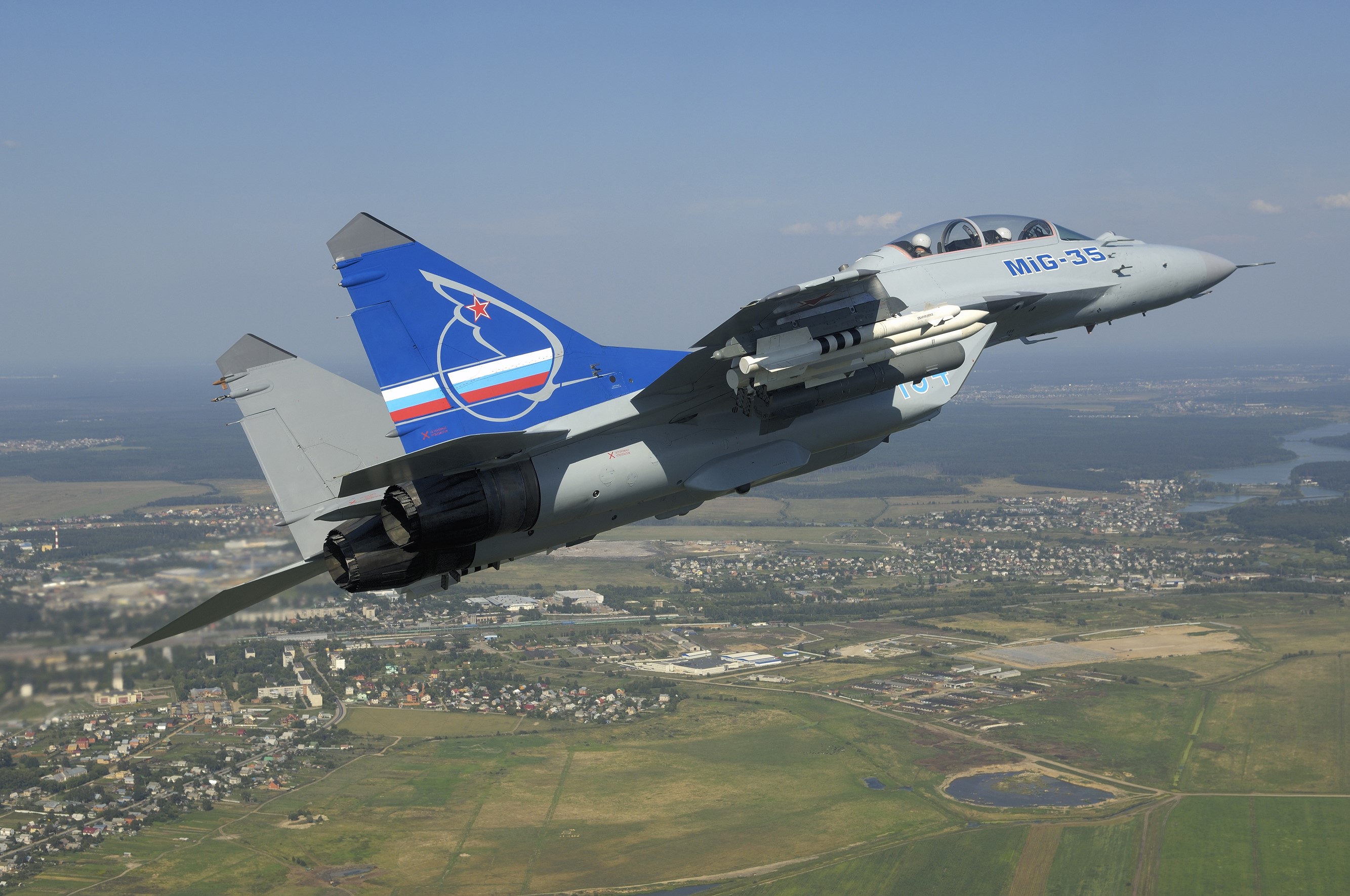 Mikoyan MiG-35 fighter jet in flight HD Wallpaper