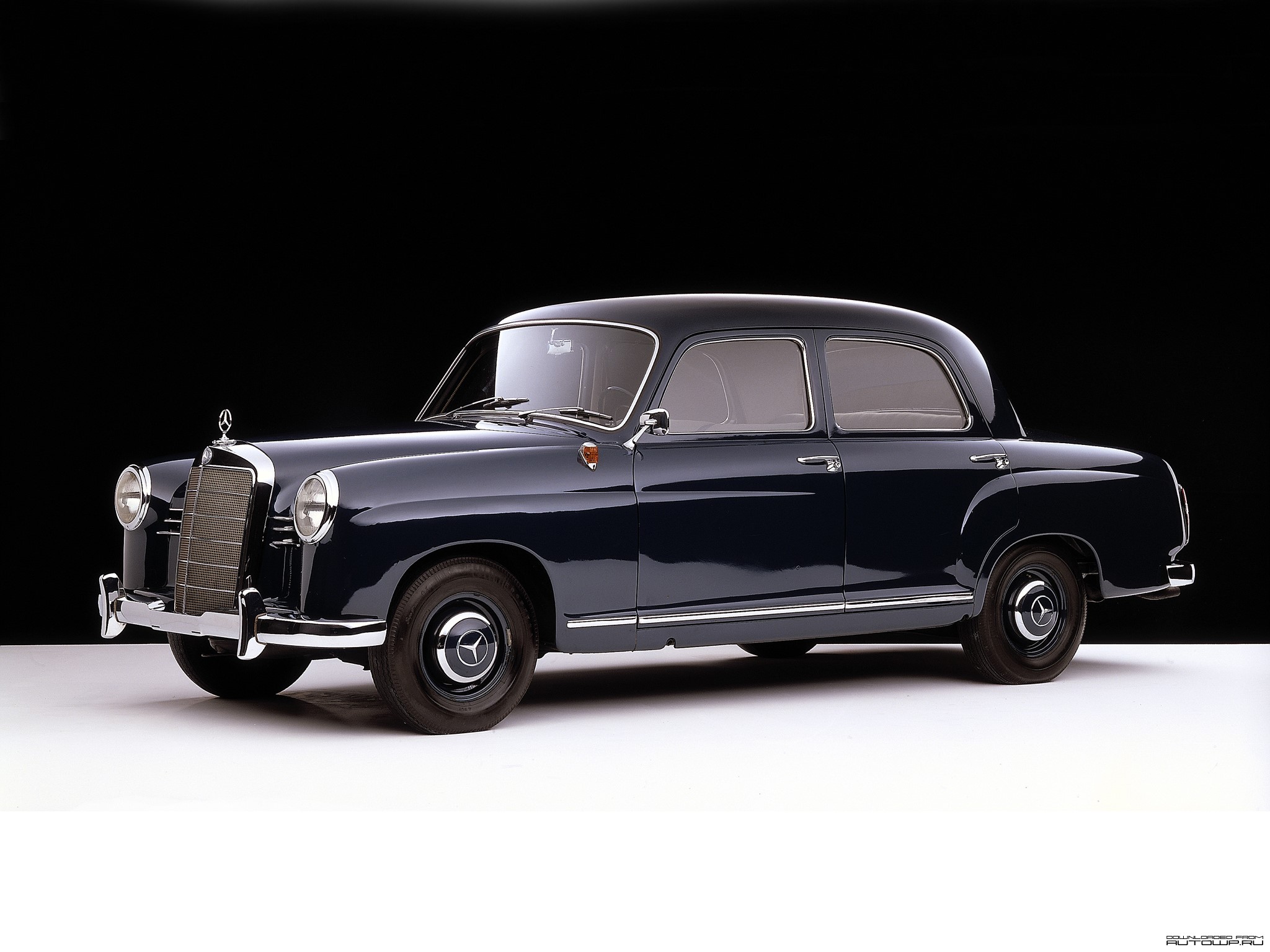 Dark blue Mercedes-Benz sedan from the 1950s HD Wallpaper