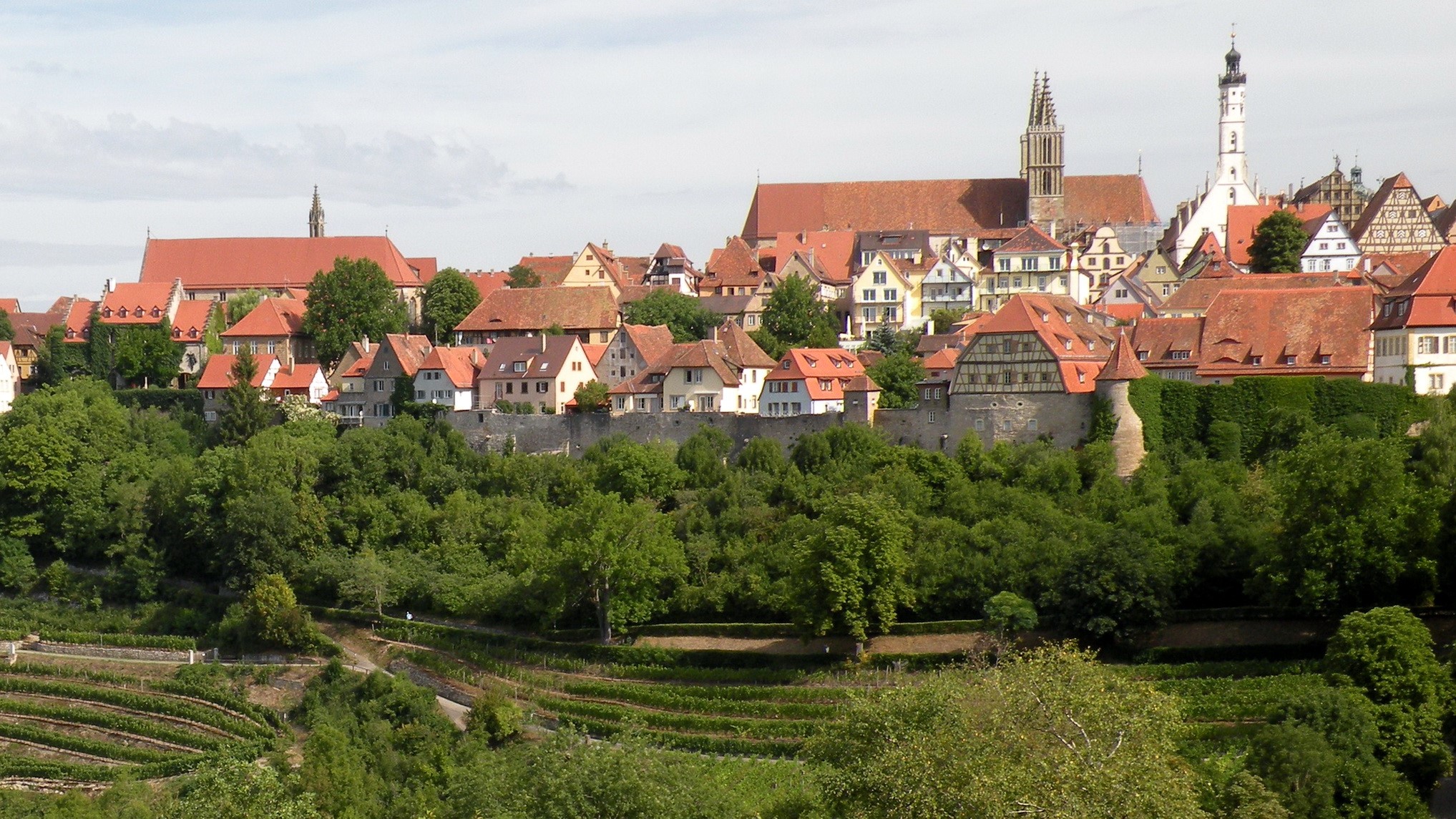 Rothenburg ob der Tauber, Germany cityscape with vineyards HD Wallpaper