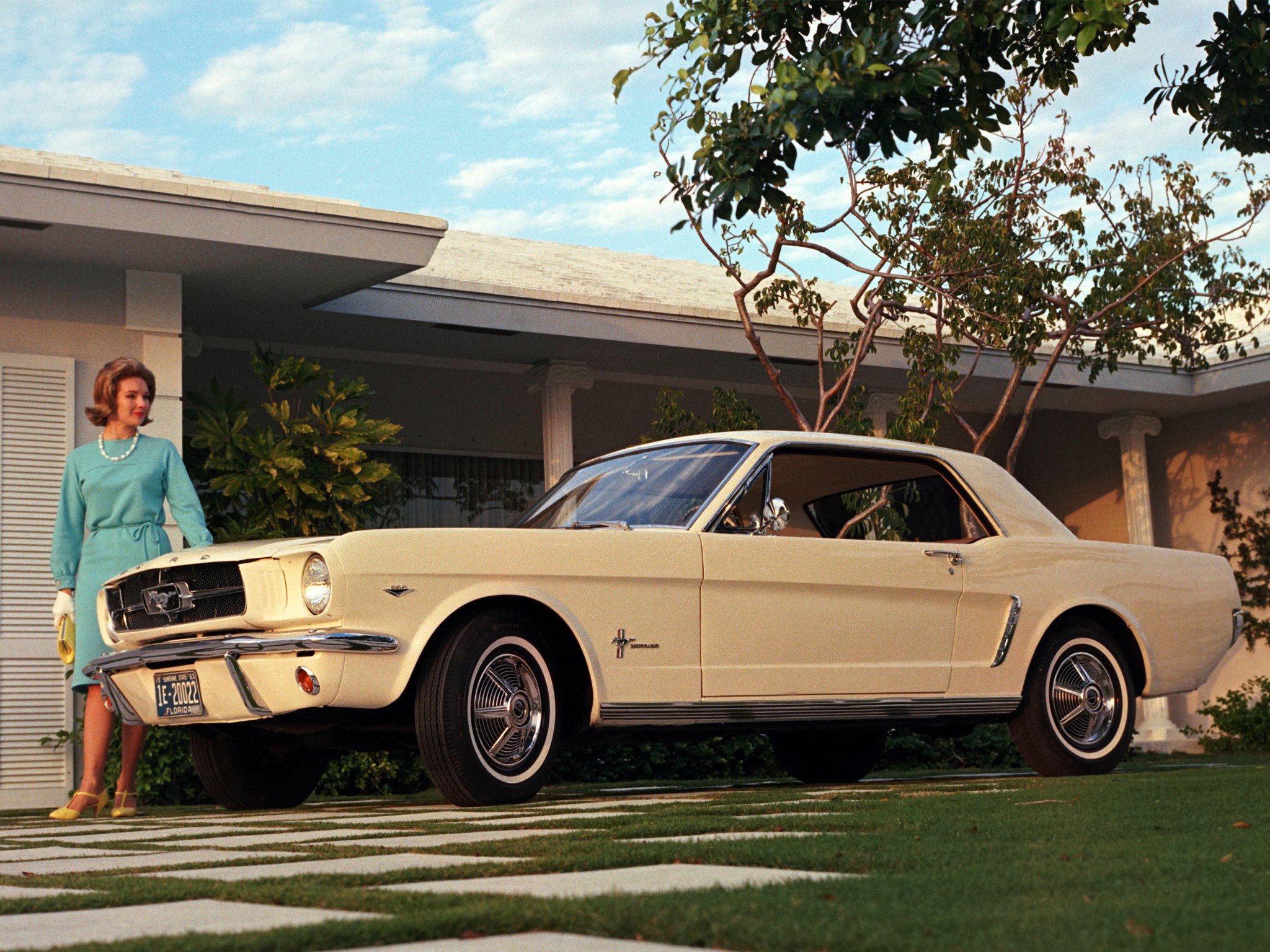 Woman and 1964 Ford Mustang Coupe HD Wallpaper