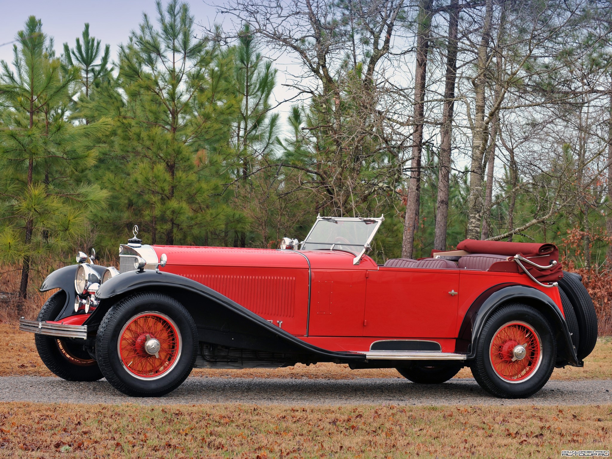 Red Vintage Mercedes-Benz Convertible Car HD Wallpaper