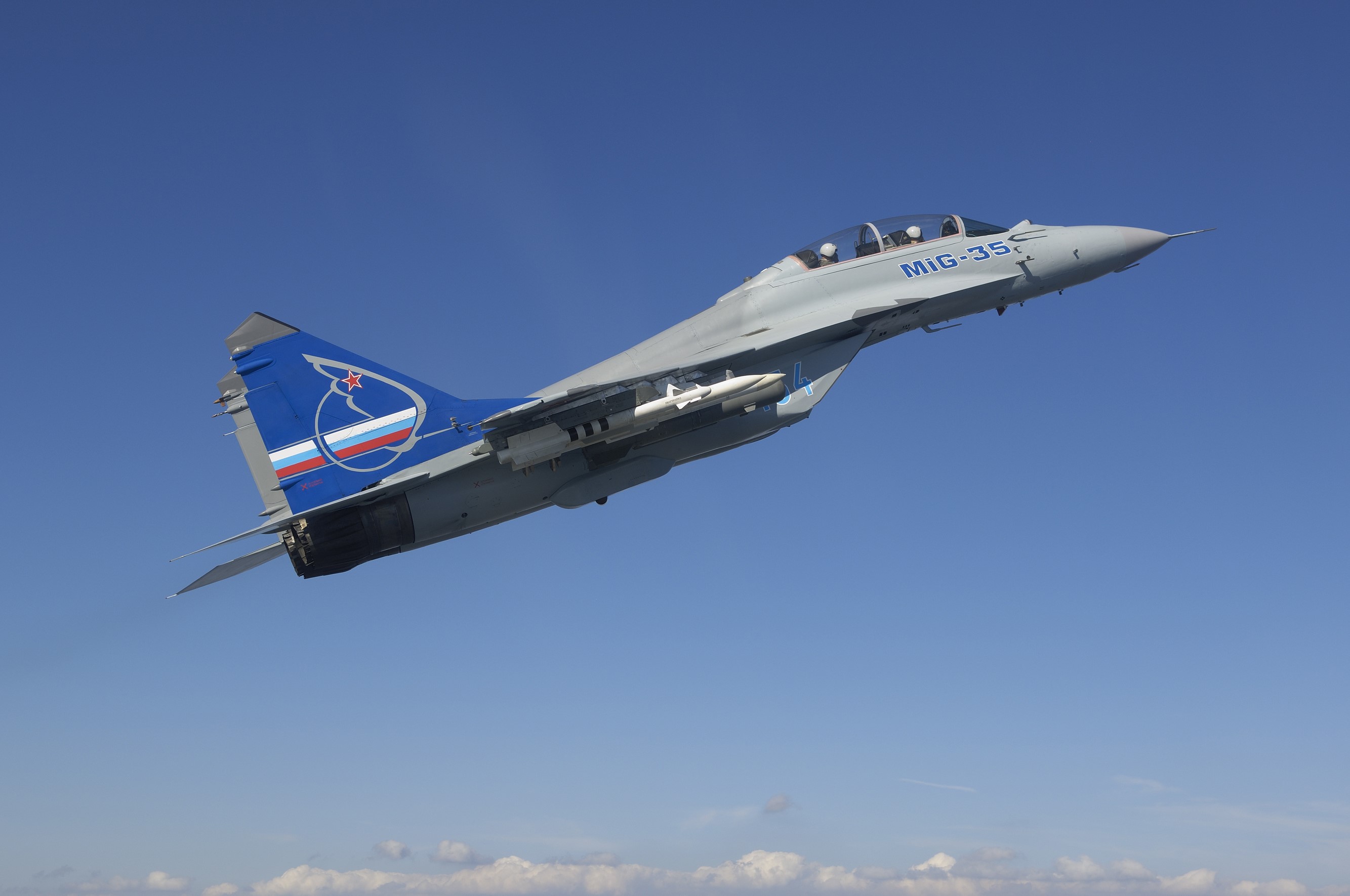 Mikoyan MiG-35 fighter jet in flight HD Wallpaper