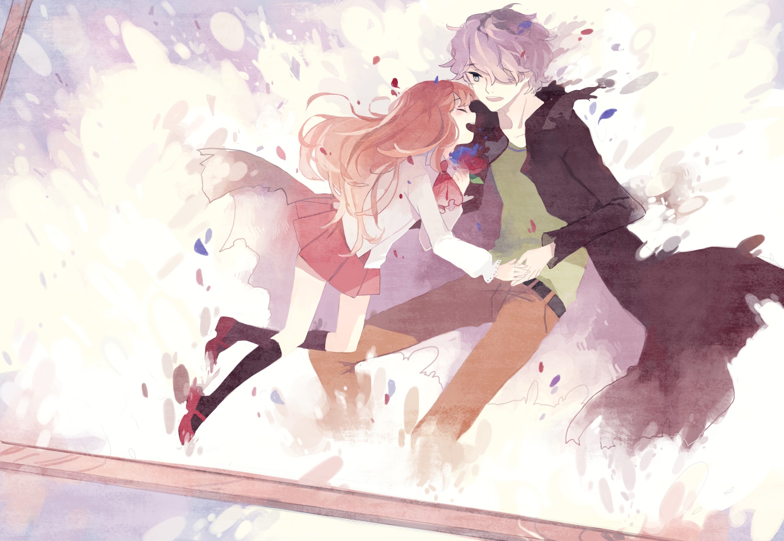 Anime couple holding hands with a rose HD Wallpaper