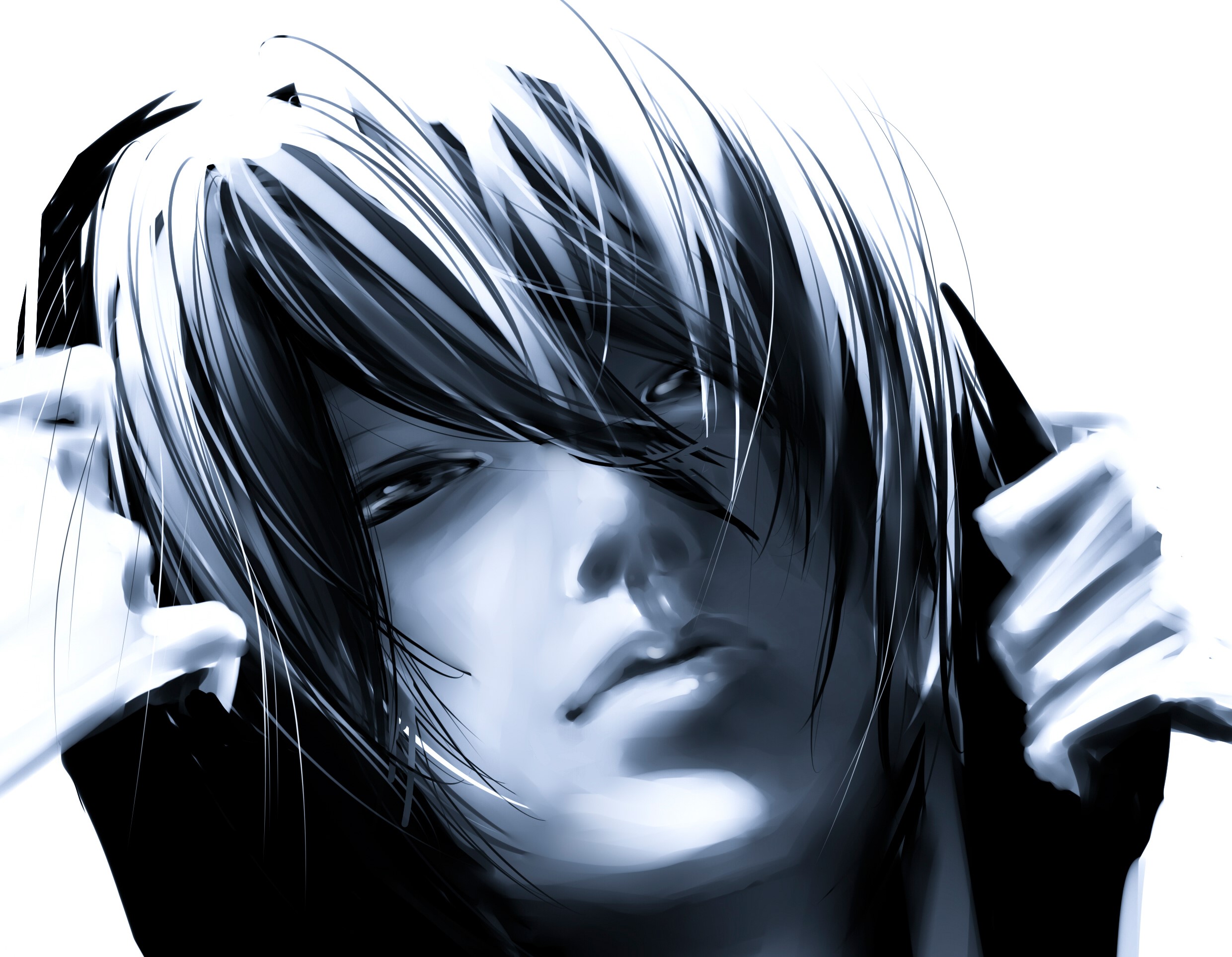 Anime style portrait of a young man with dark hair HD Wallpaper