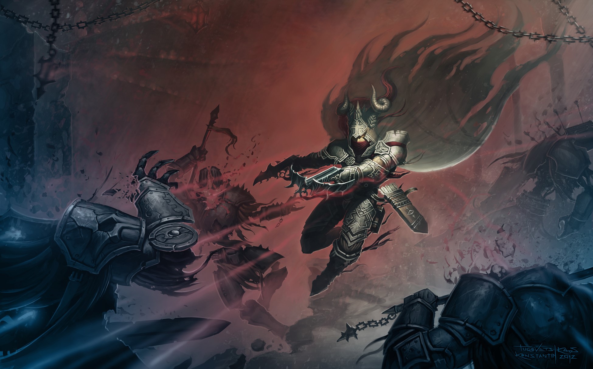 Diablo III characters in a dark battle HD Wallpaper