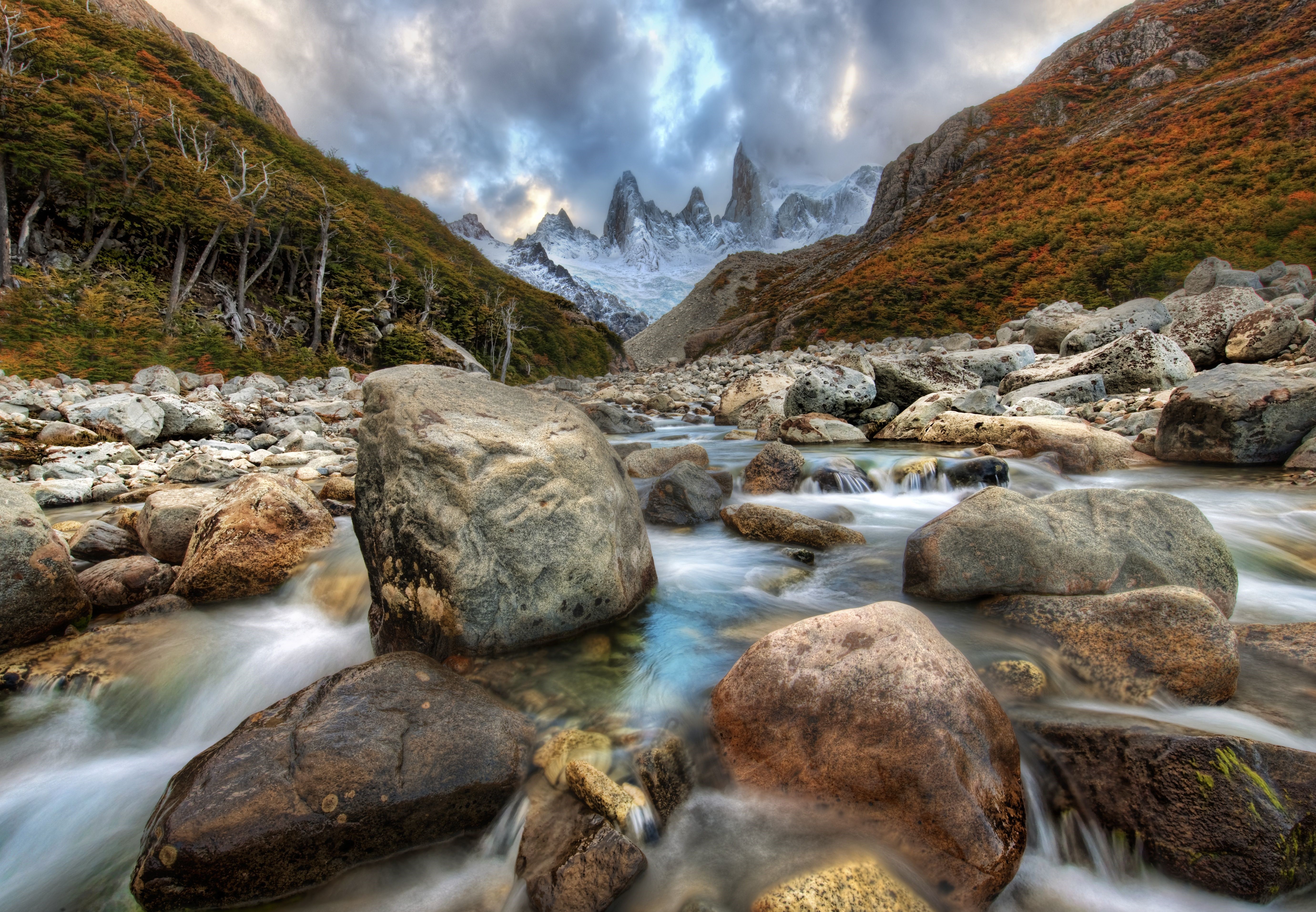 5K The River Runs Through the Andes Rivers HD Wallpaper