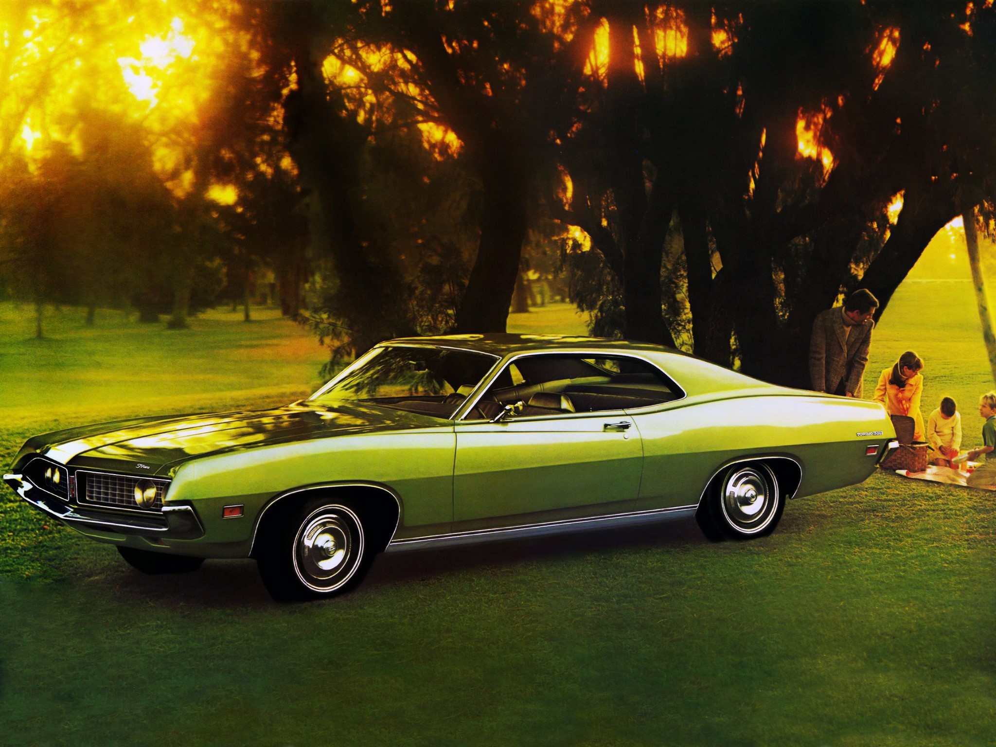 1971 Ford Torino 500 2-door Hardtop in a park HD Wallpaper