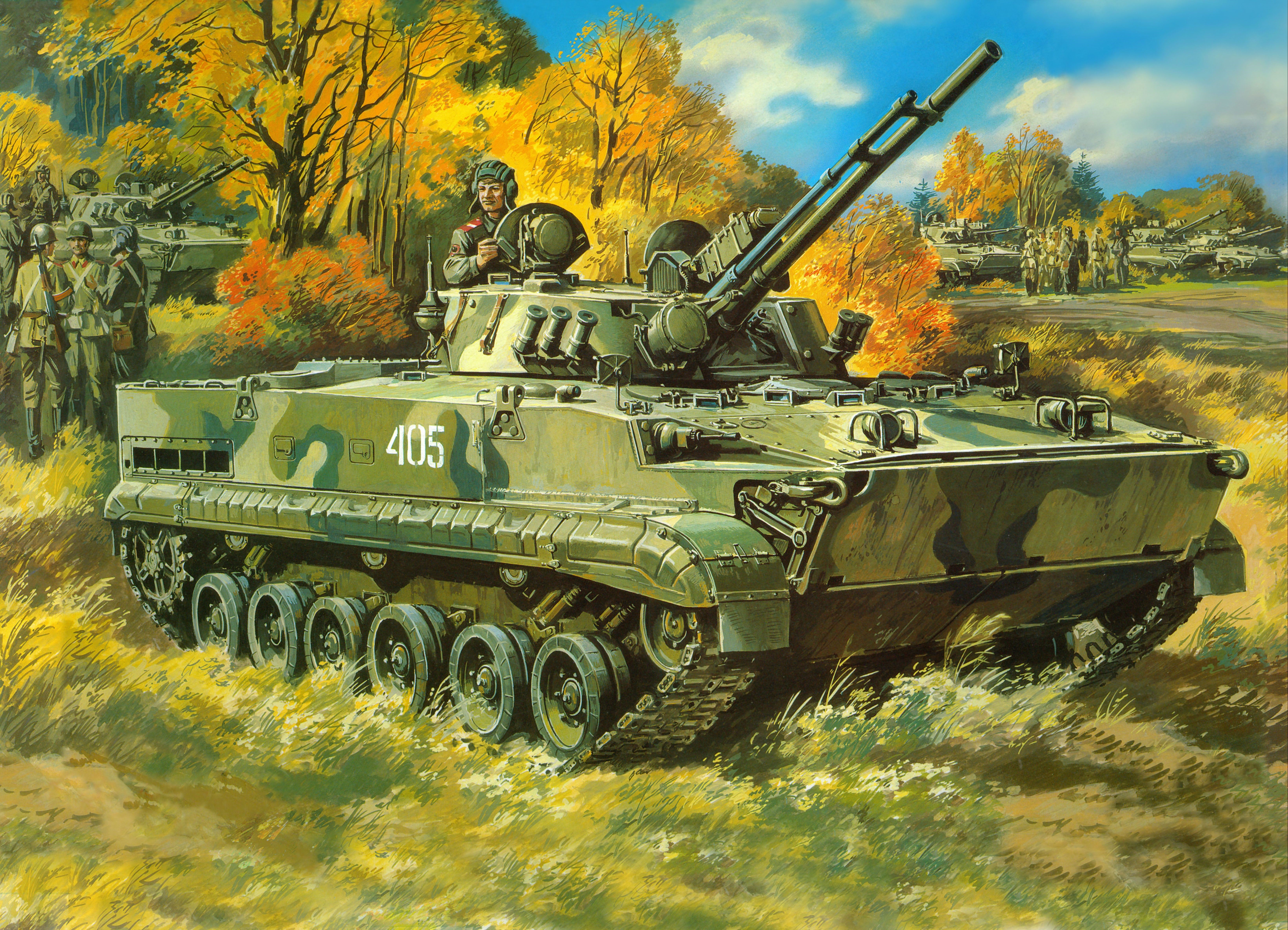 Painting Art of IFV with Soldiers in Autumn HD Wallpaper