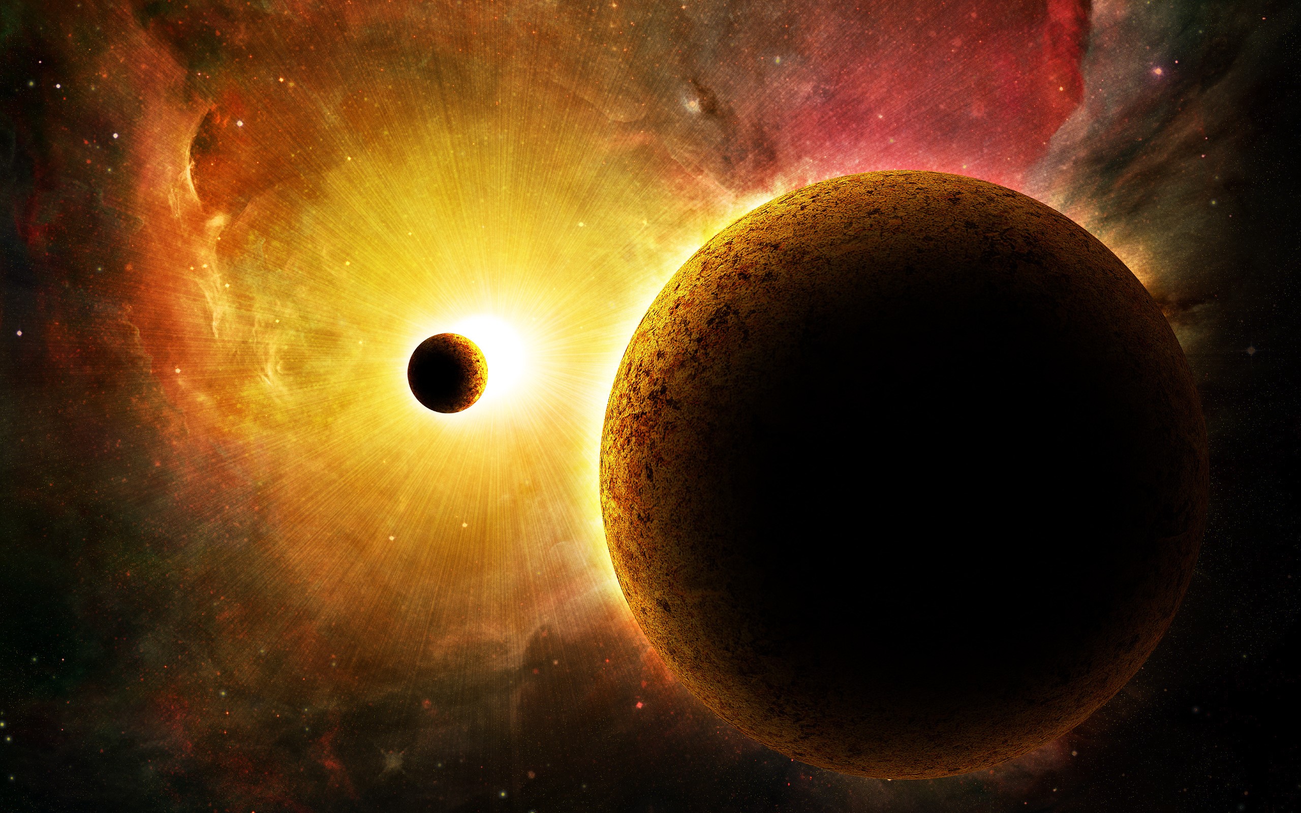 Planets in a nebula with a bright star HD Wallpaper
