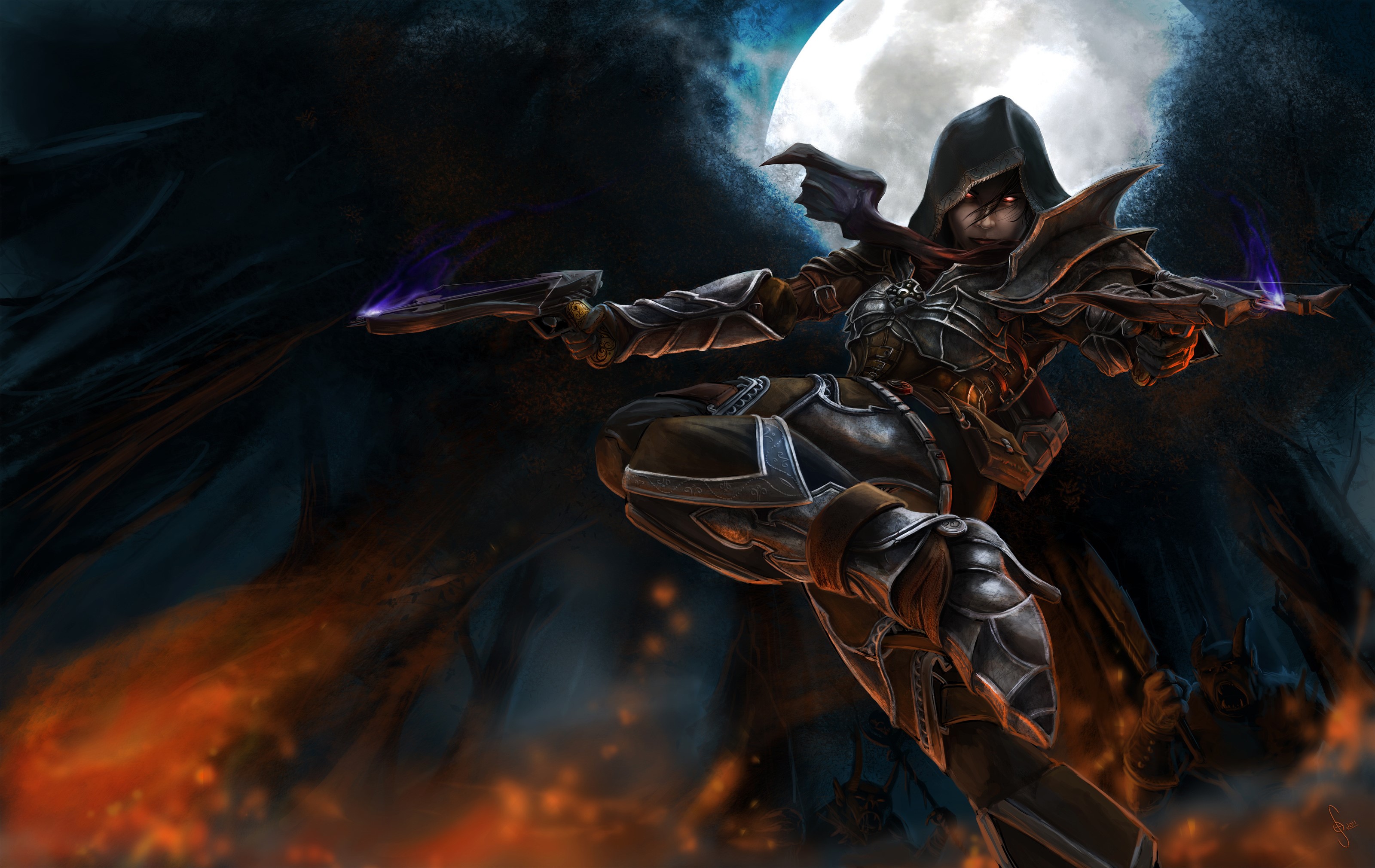 Female demon hunter from Diablo III with guns HD Wallpaper