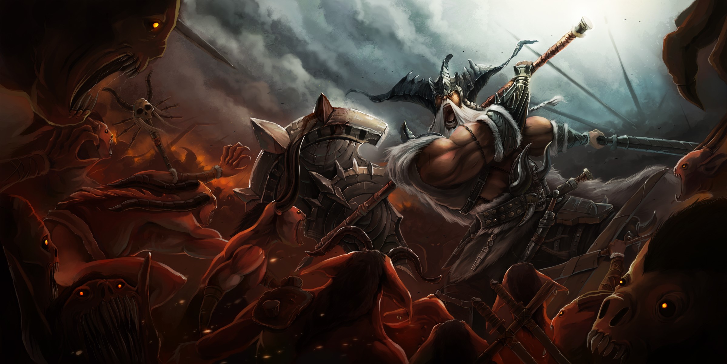 Diablo III: Barbarian fighting demons HD Wallpaper