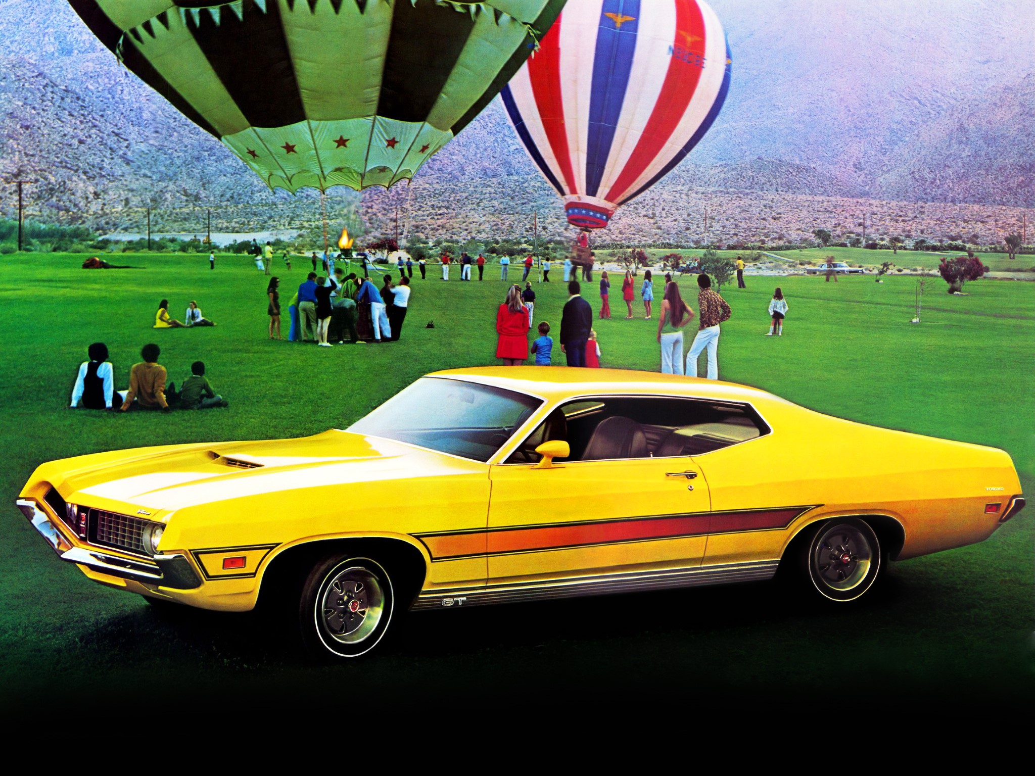 1971 Ford Torino GT Sportsroof with hot air balloons HD Wallpaper