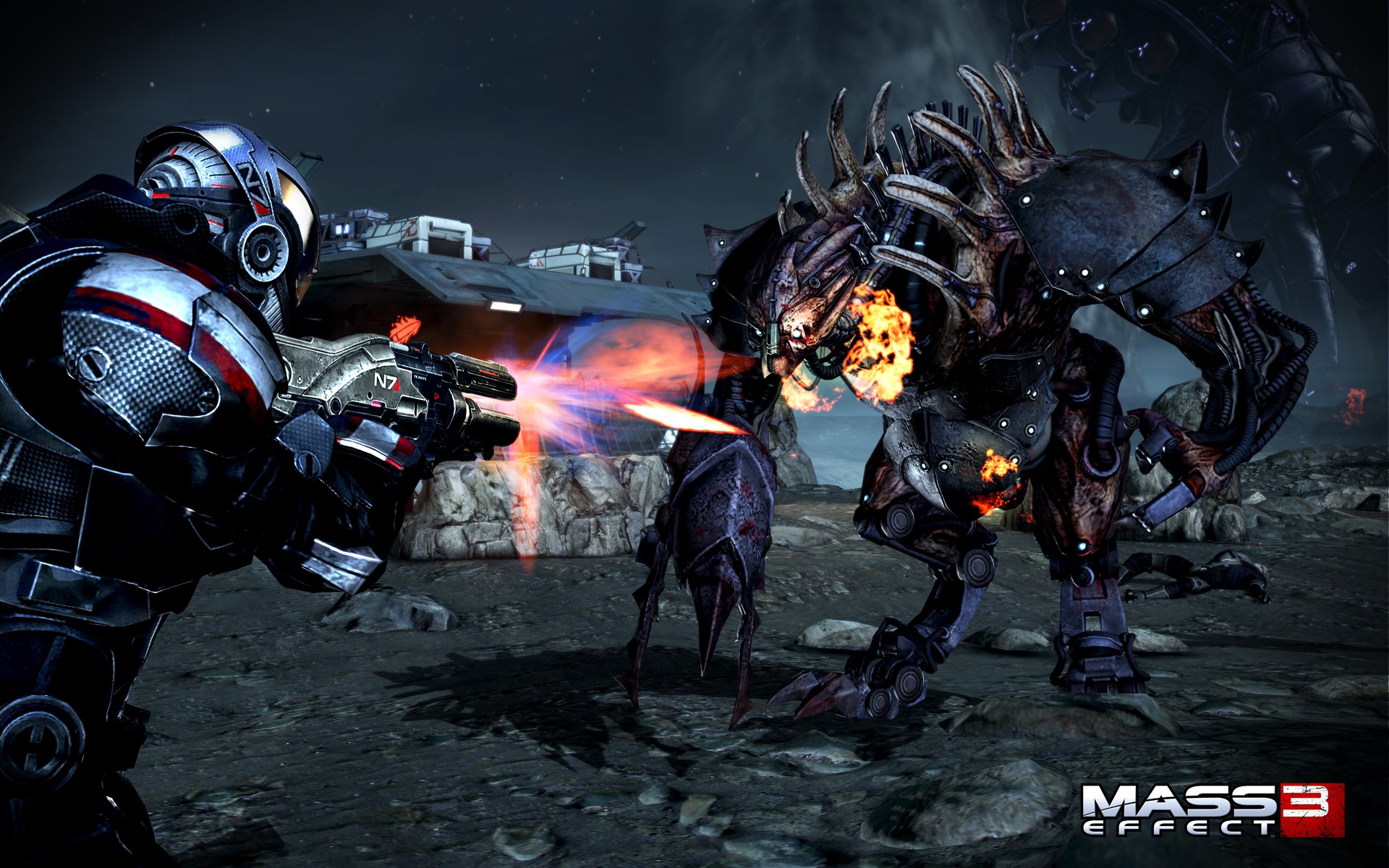 Mass Effect 3 Soldier fighting a Krogan HD Wallpaper