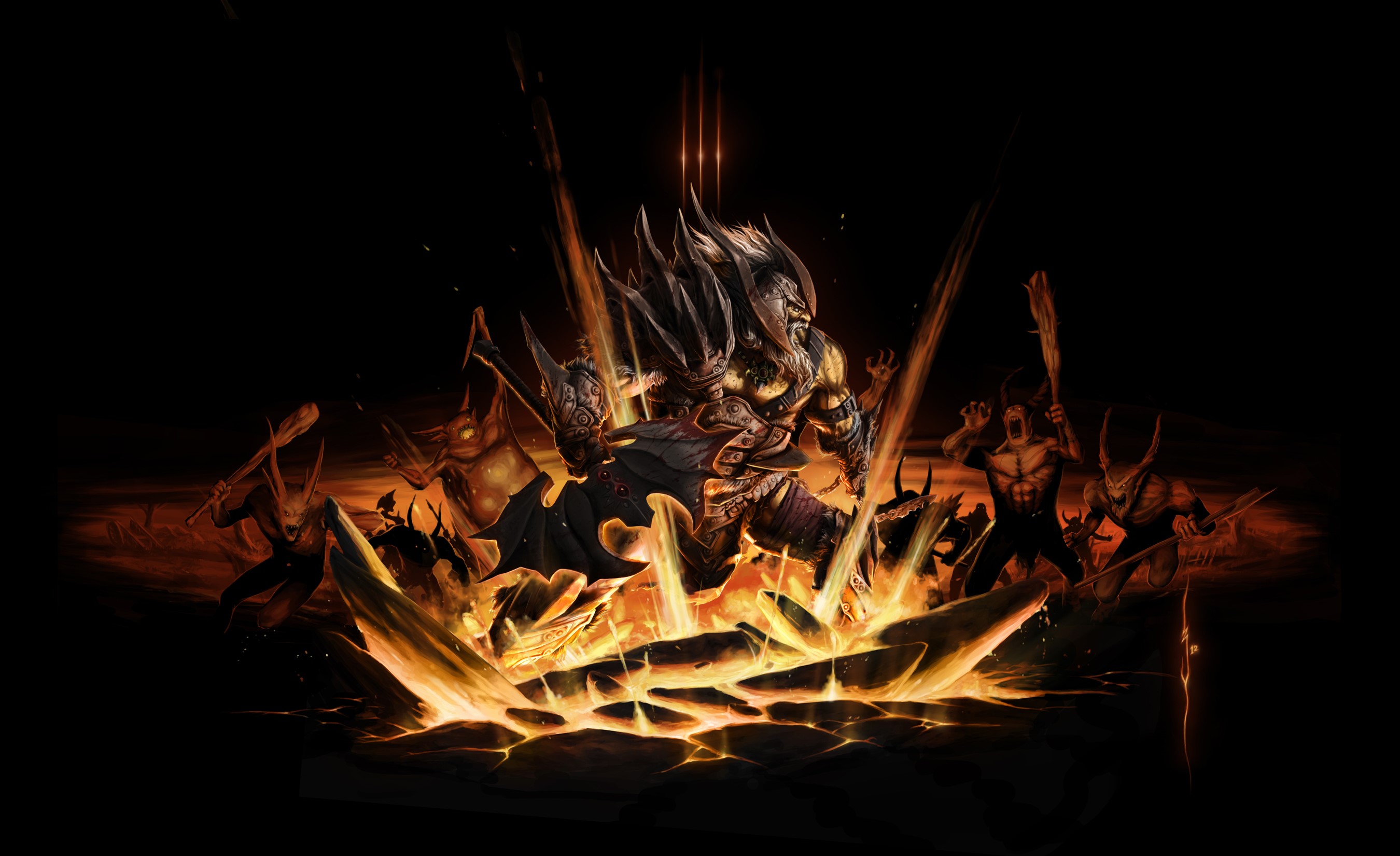 Diablo III: Demons and a Warrior in Fire HD Wallpaper