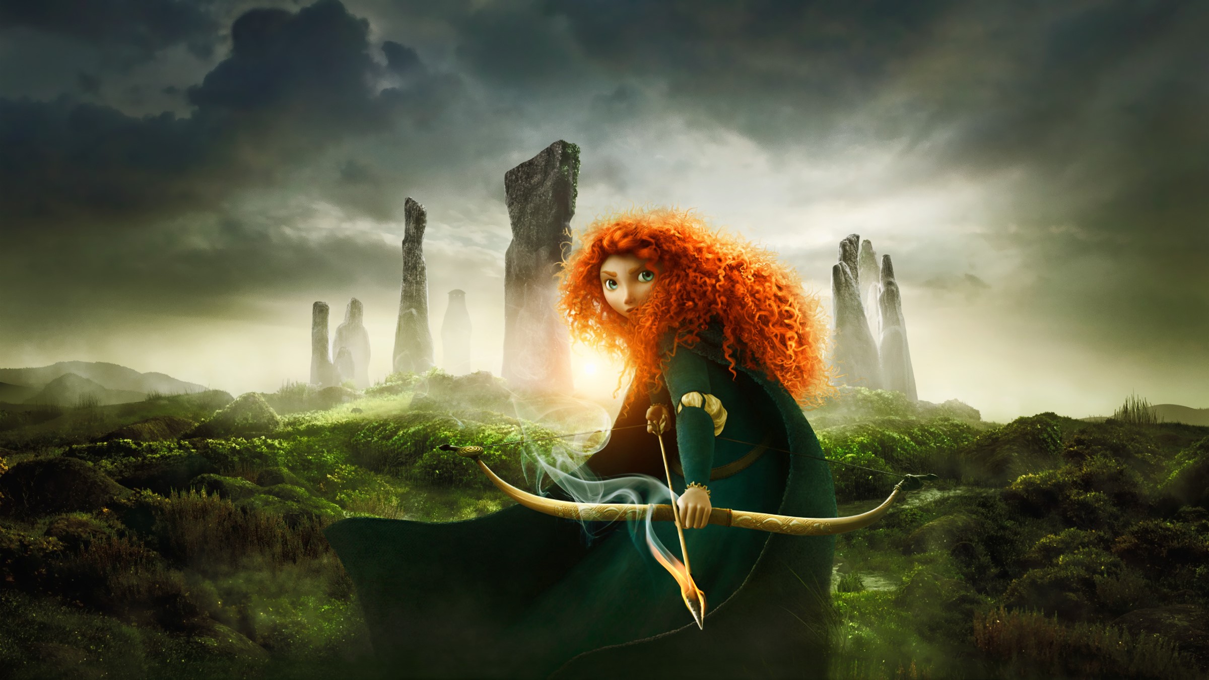 Merida from Brave with a bow and arrow HD Wallpaper
