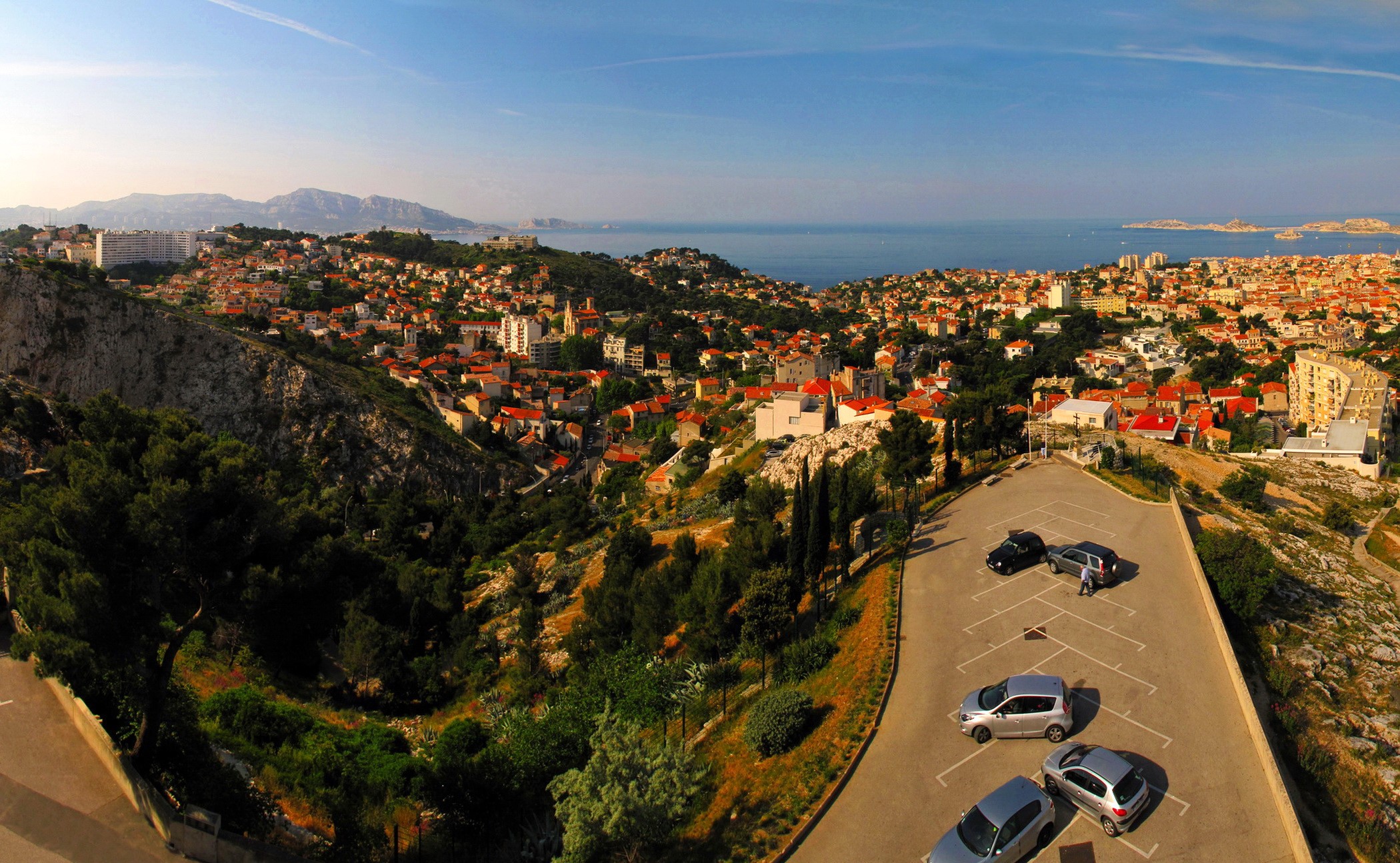 Panoramic view of Marseille, France from a hilltop HD Wallpaper
