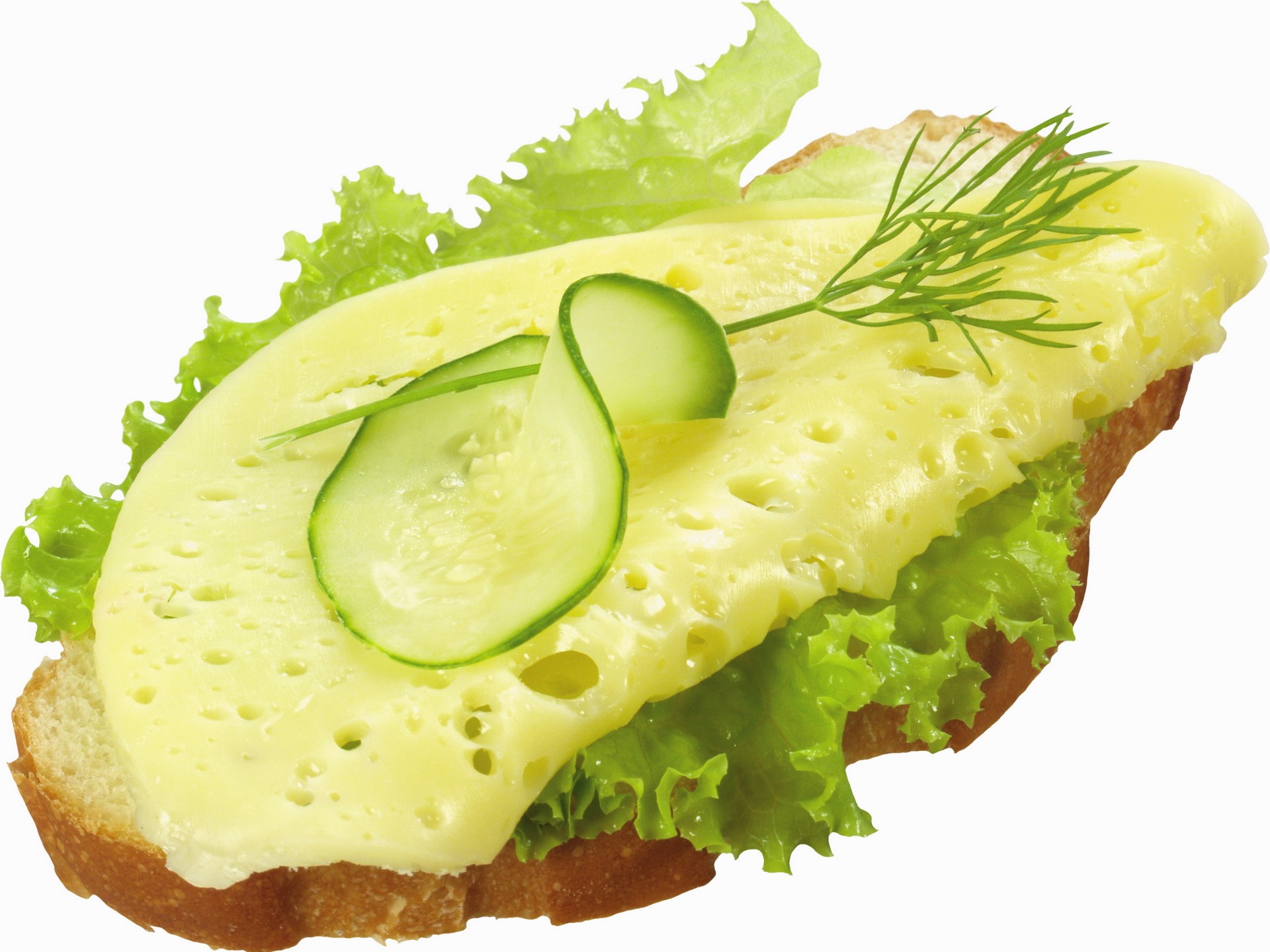 Open-faced sandwich with cheese, lettuce, cucumber, and dill HD Wallpaper