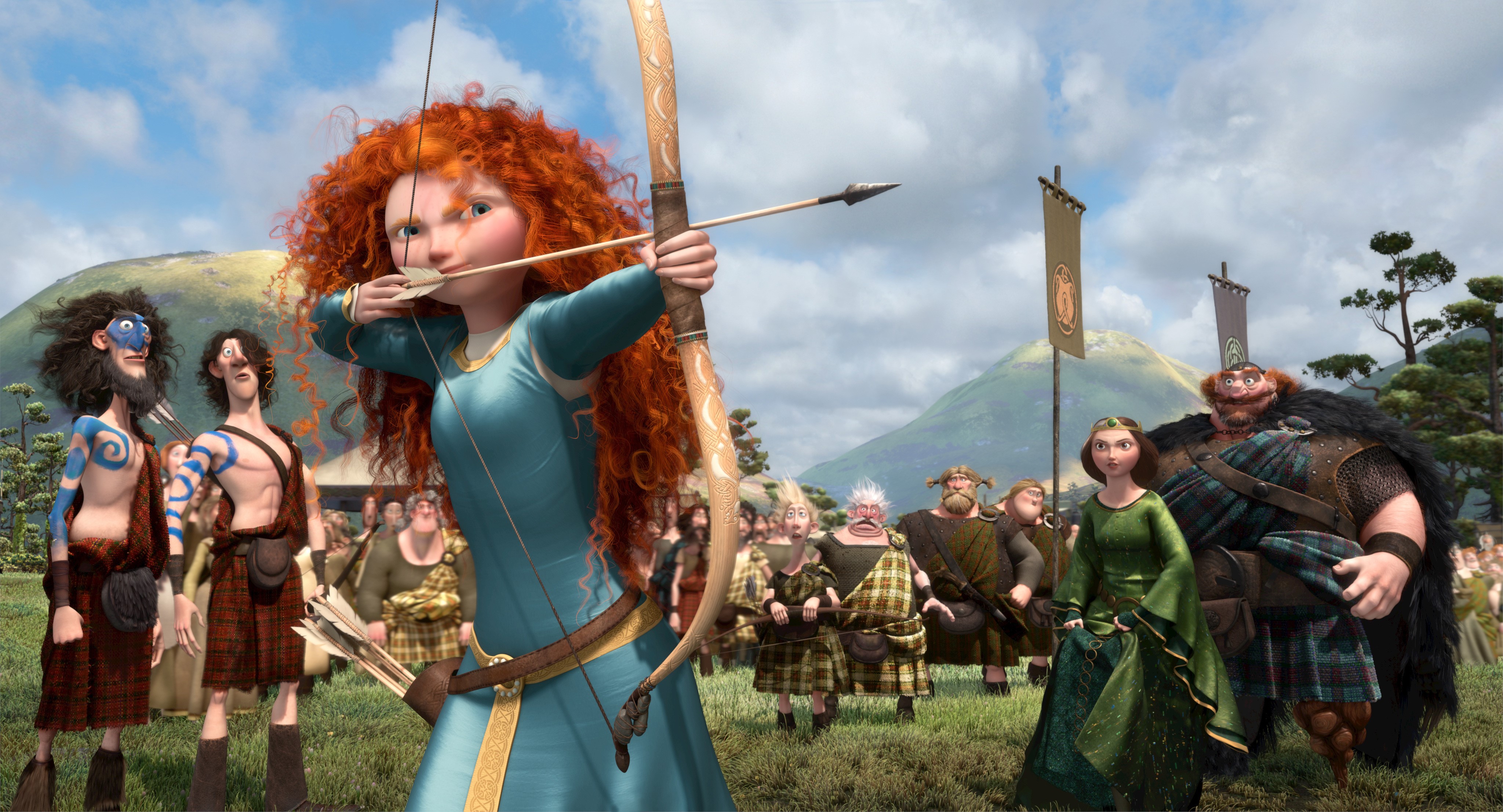 Merida from Brave aiming a bow and arrow HD Wallpaper