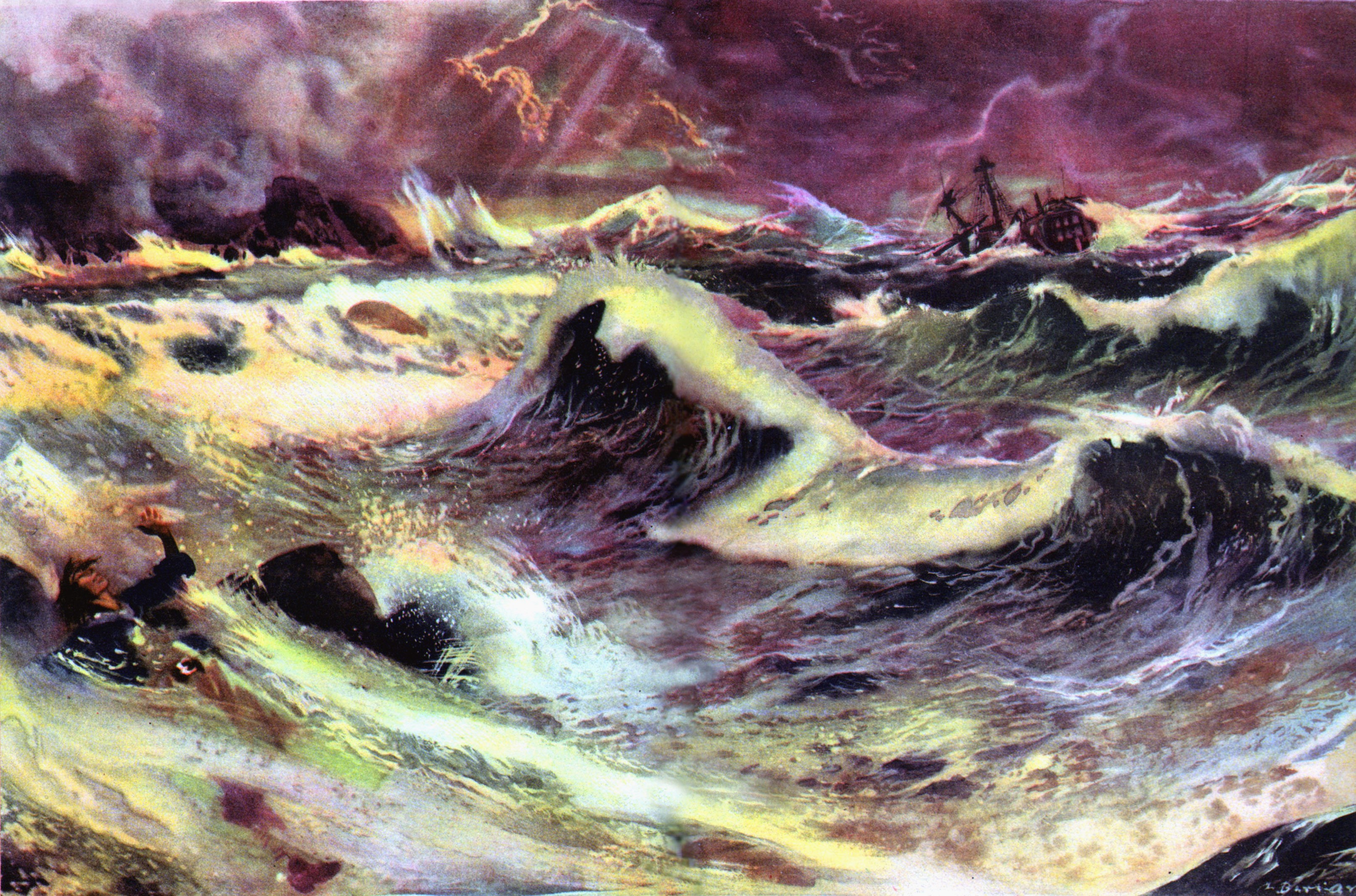 Robinson Crusoe shipwreck in a storm by Zdenek Burian HD Wallpaper