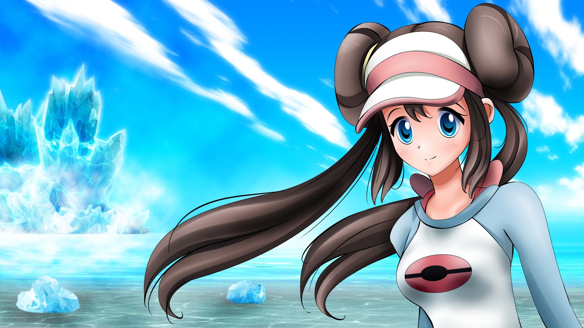 Rosa from Pokémon in a bright, icy landscape HD Wallpaper
