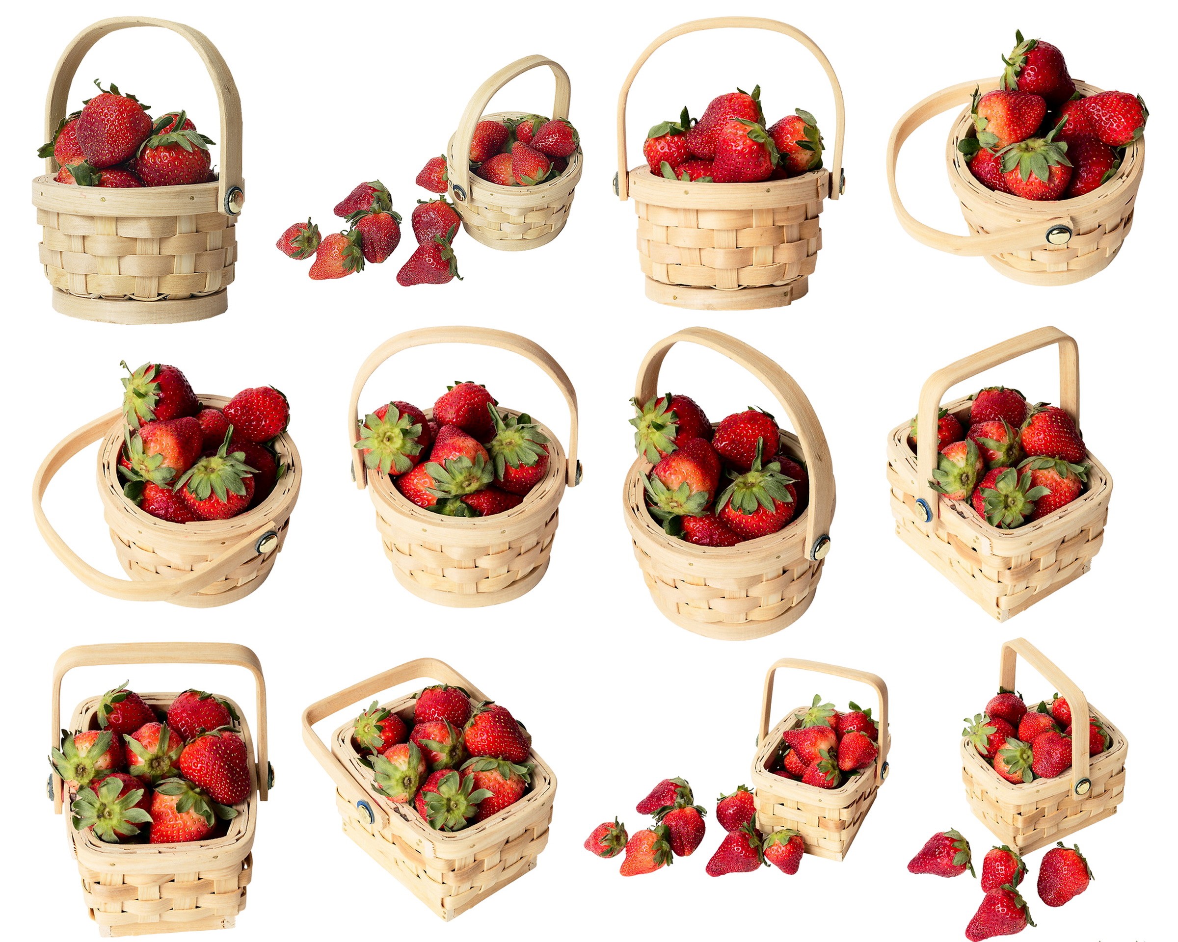 Strawberries in woven baskets HD Wallpaper