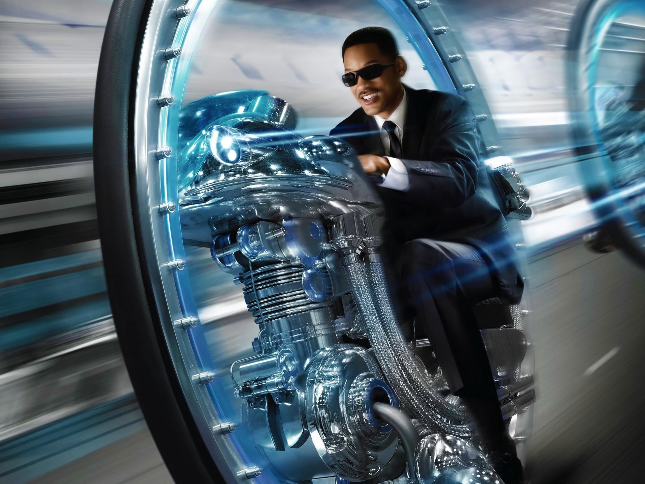 Agent J from Men in Black 3 on a futuristic motorcycle HD Wallpaper