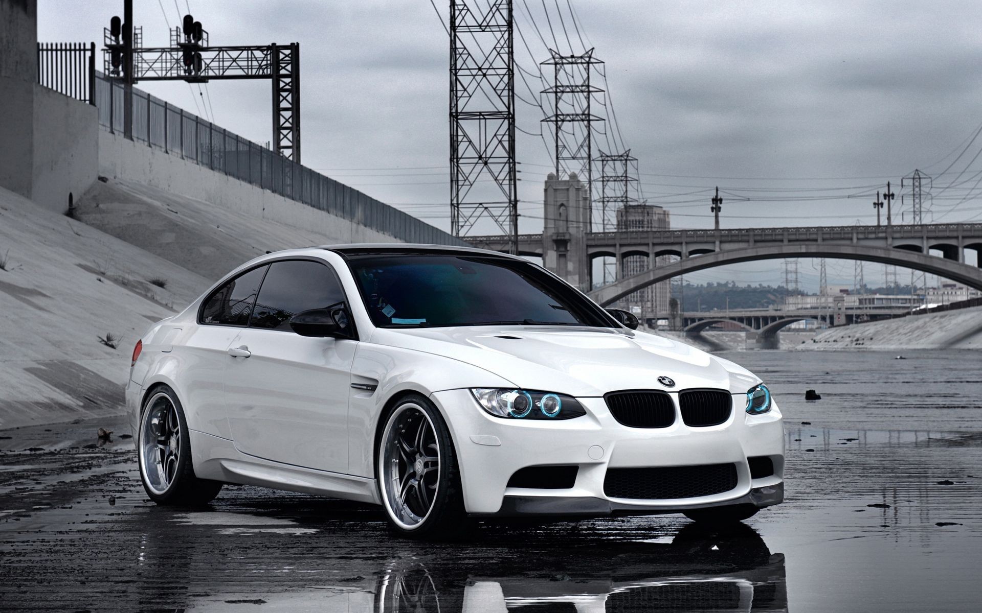 White BMW M3 Coupe on Wet Road HD Wallpaper